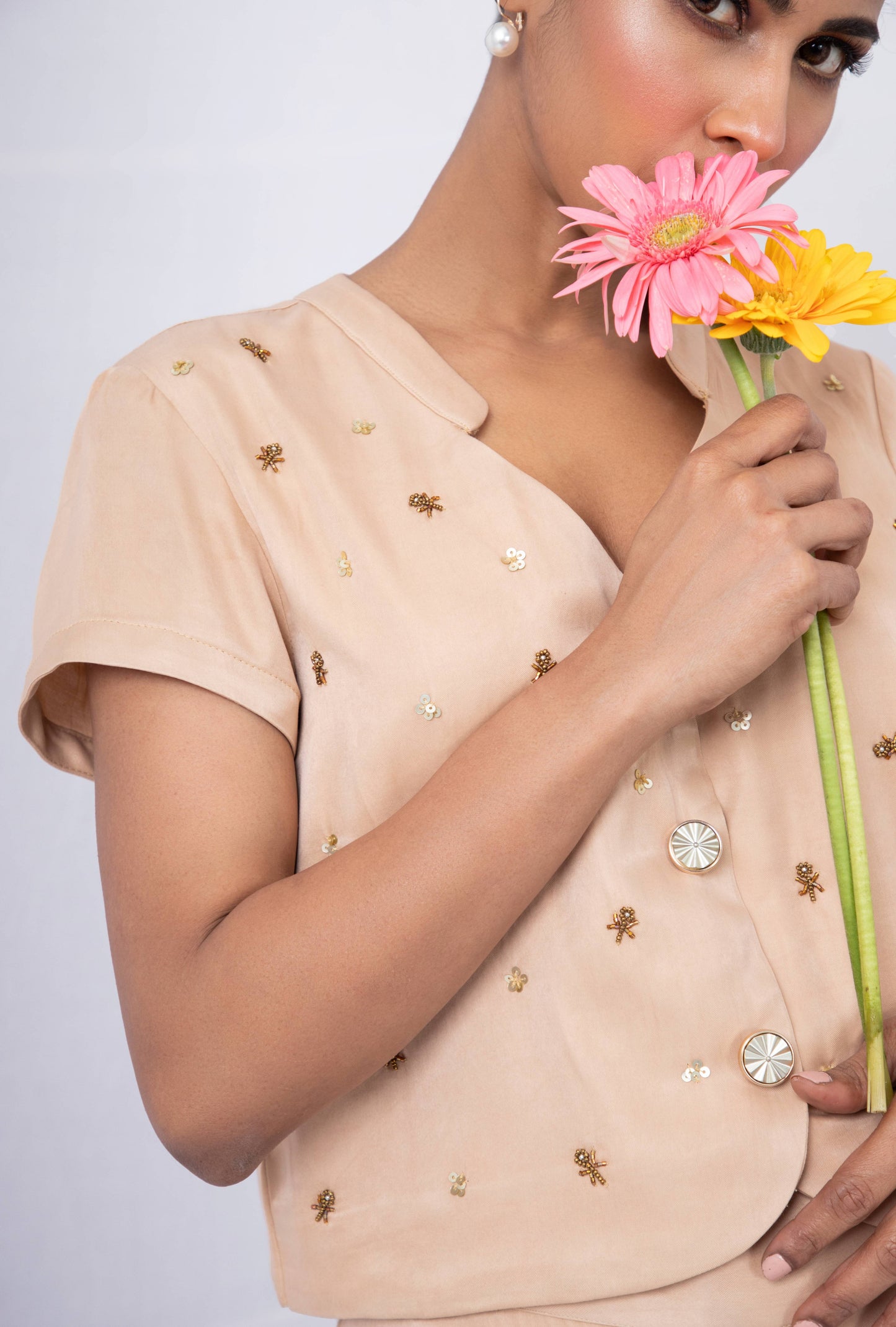 Micro embroided  waist coat set with A symmetric layered pant - Arimi - House Of Design