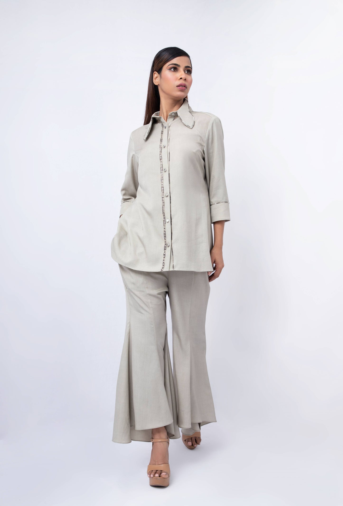 Wing shaped collar  with bell bottom pants - Arimi - House Of Design