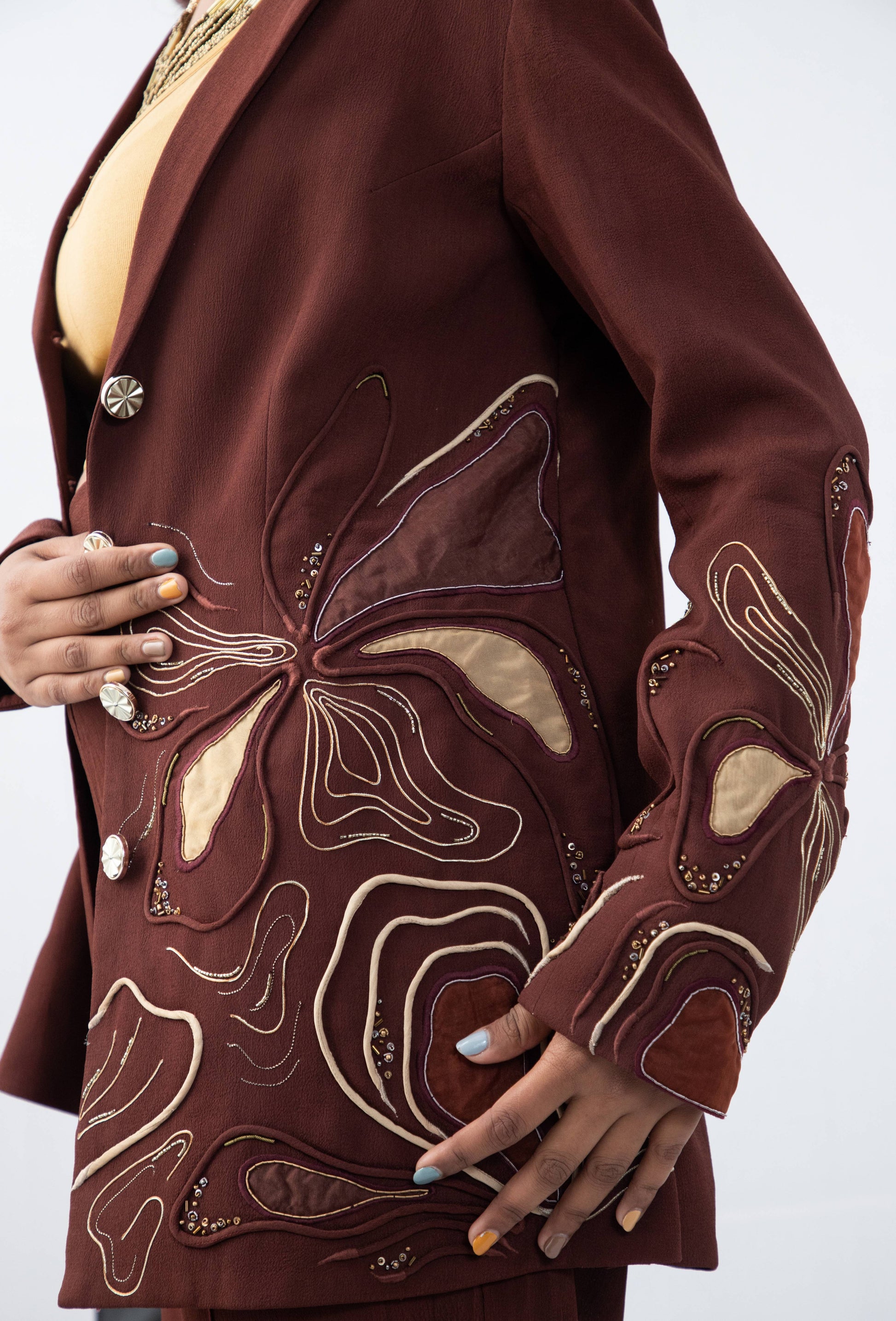 Flow-n-floral  brown blazer set - Arimi - House Of Design