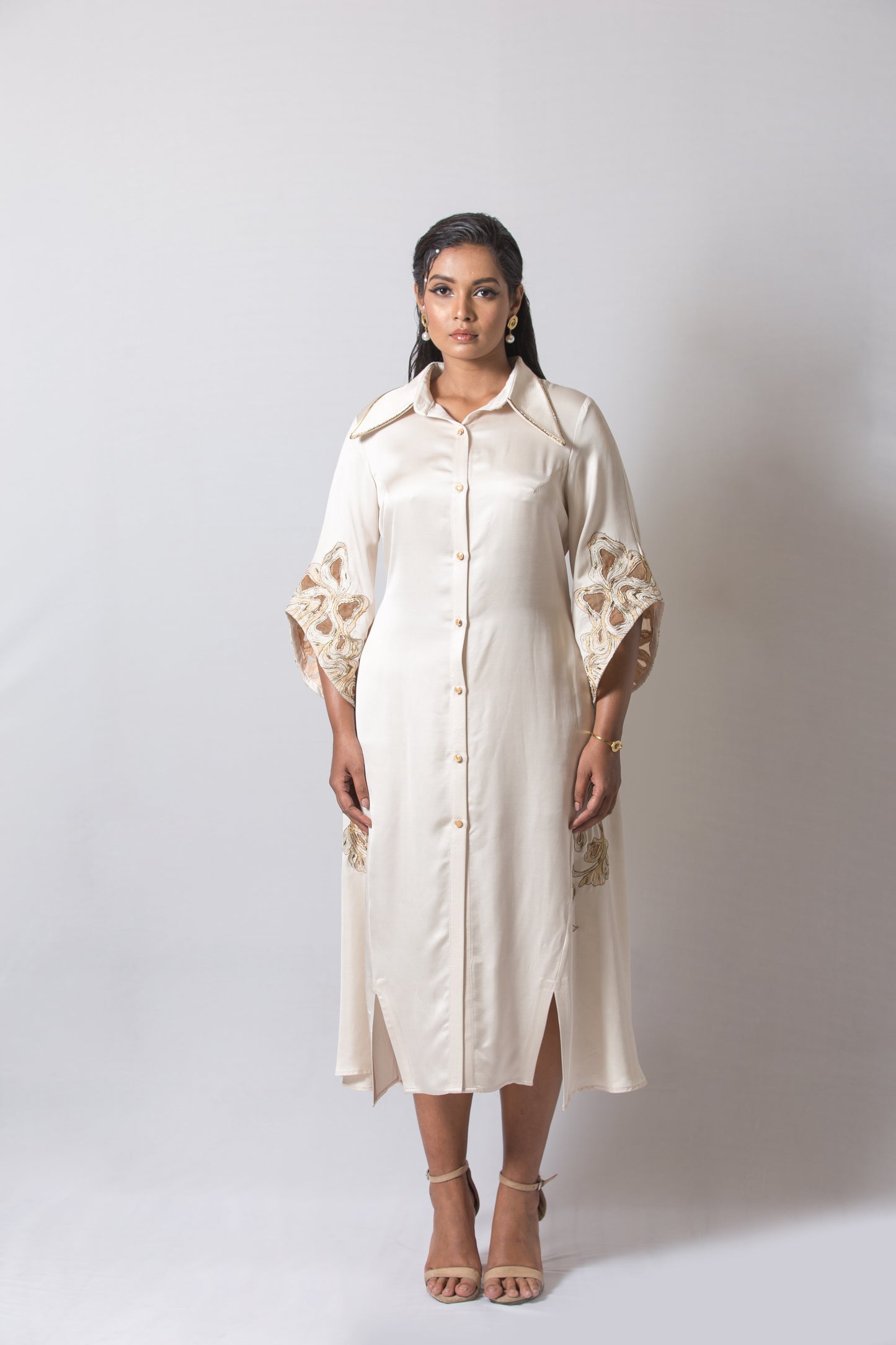 Crawl Motif Embroidered Trapeze Dress