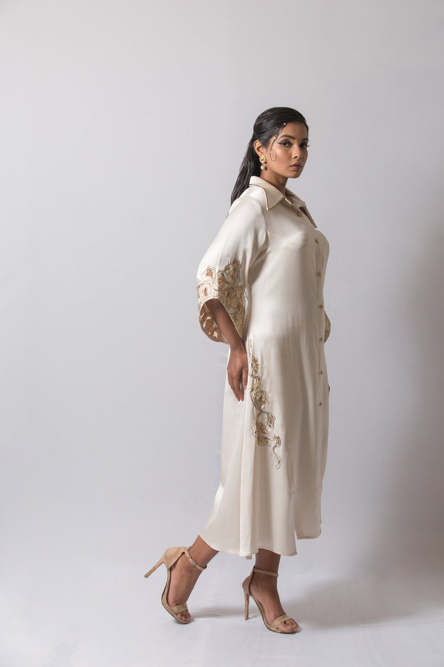 Crawl Motif Embroidered Trapeze Dress