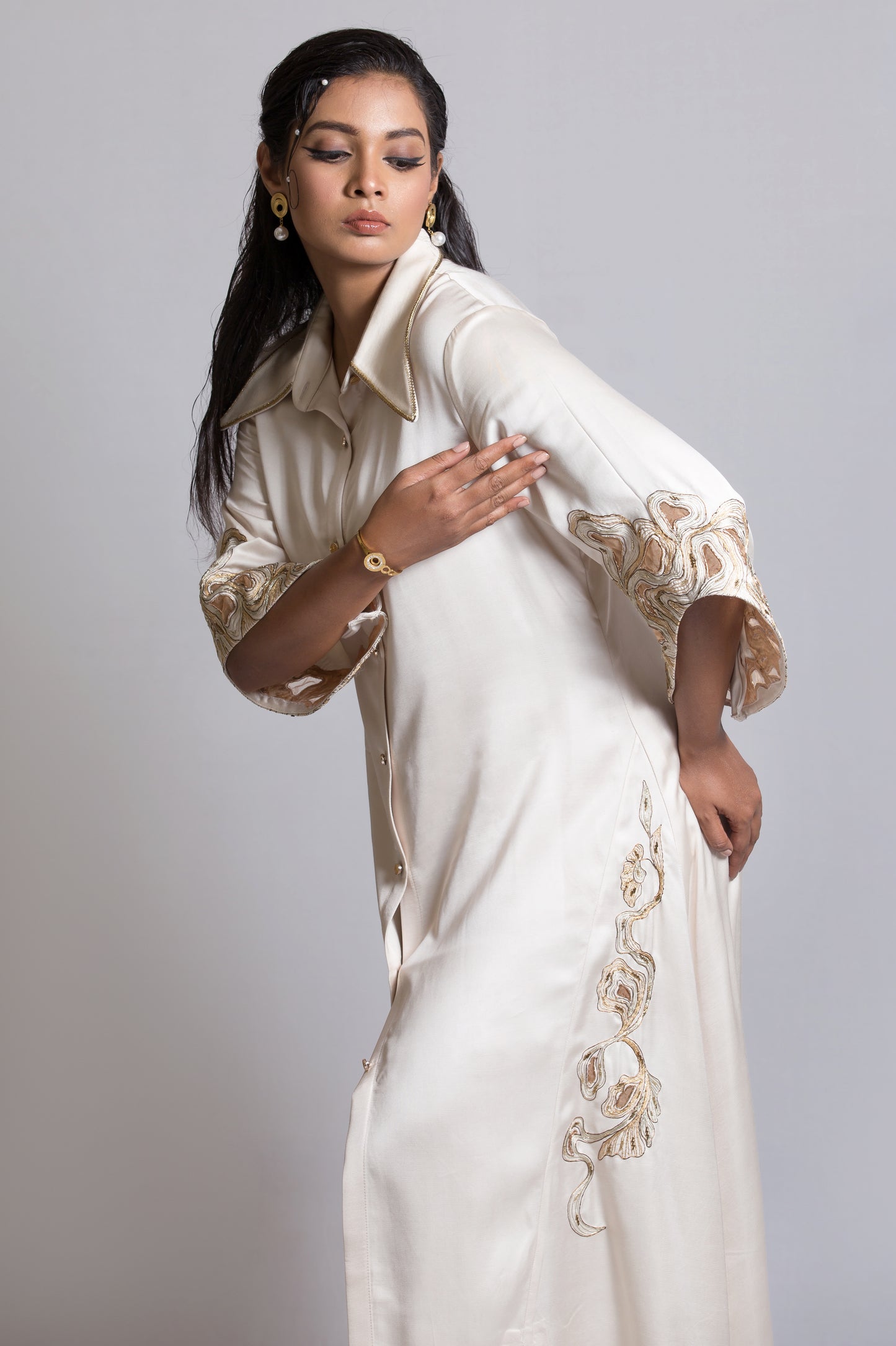 Crawl Motif Embroidered Trapeze Dress