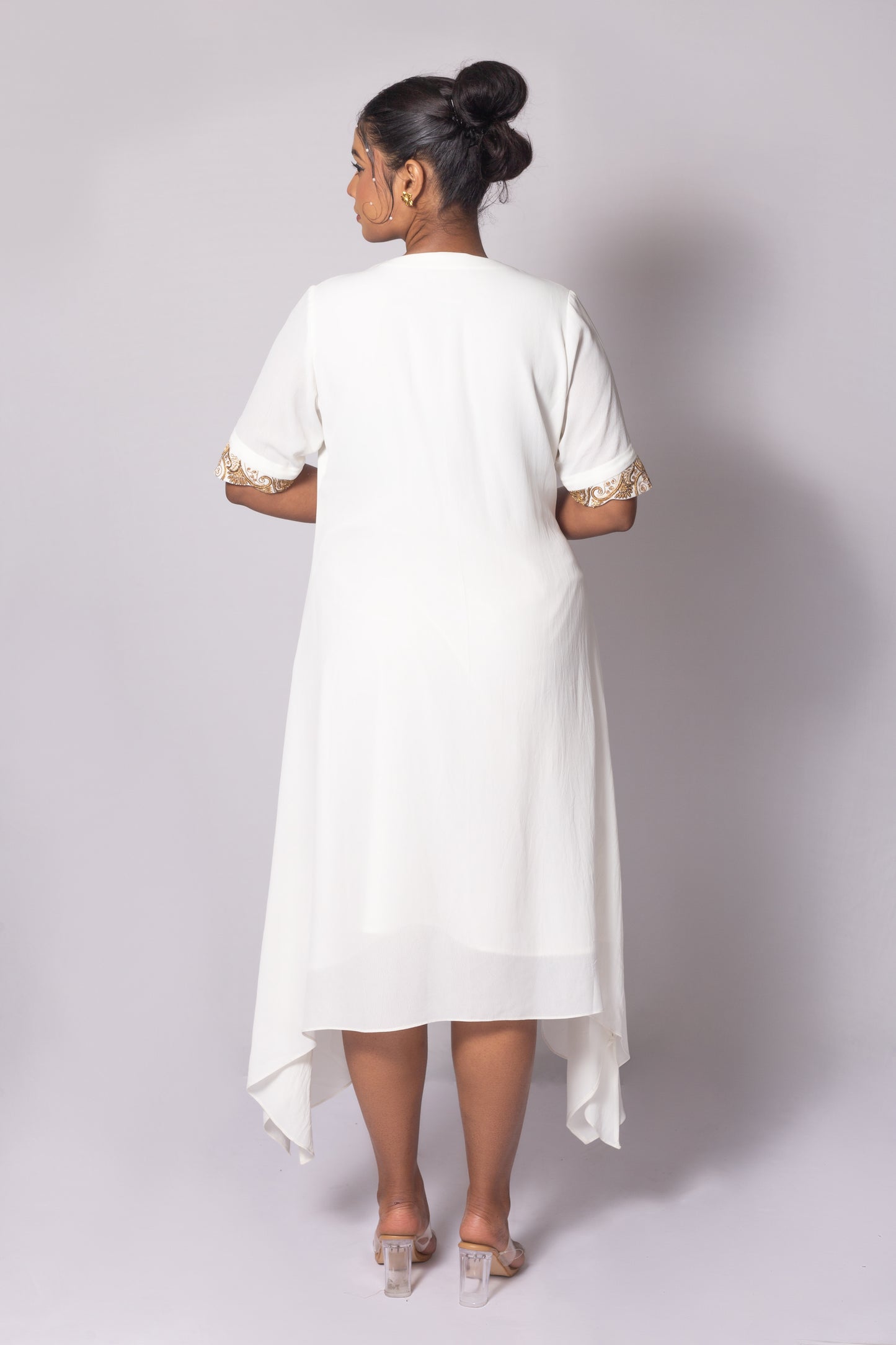 Asymmetric Zari Neck High-Low Dress