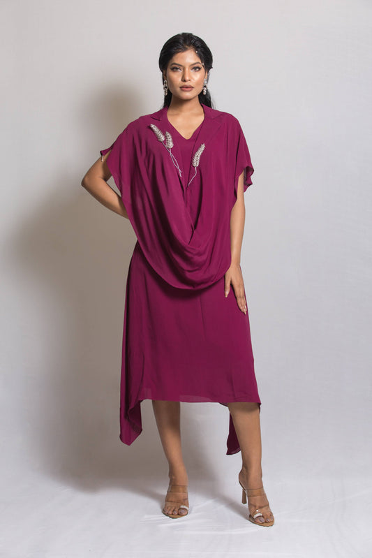 Cowl Dress with Grain Embroidery