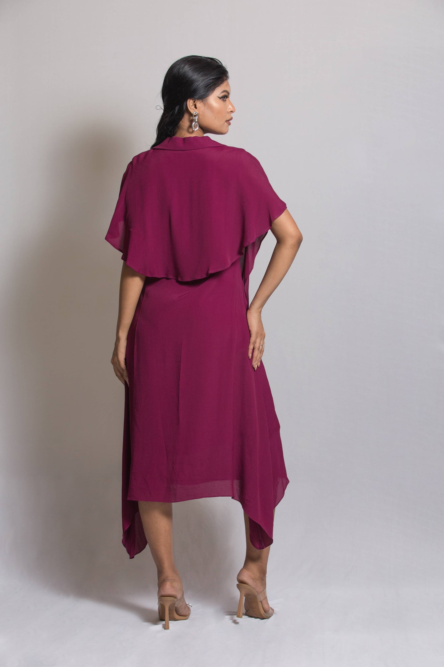 Cowl Dress with Grain Embroidery