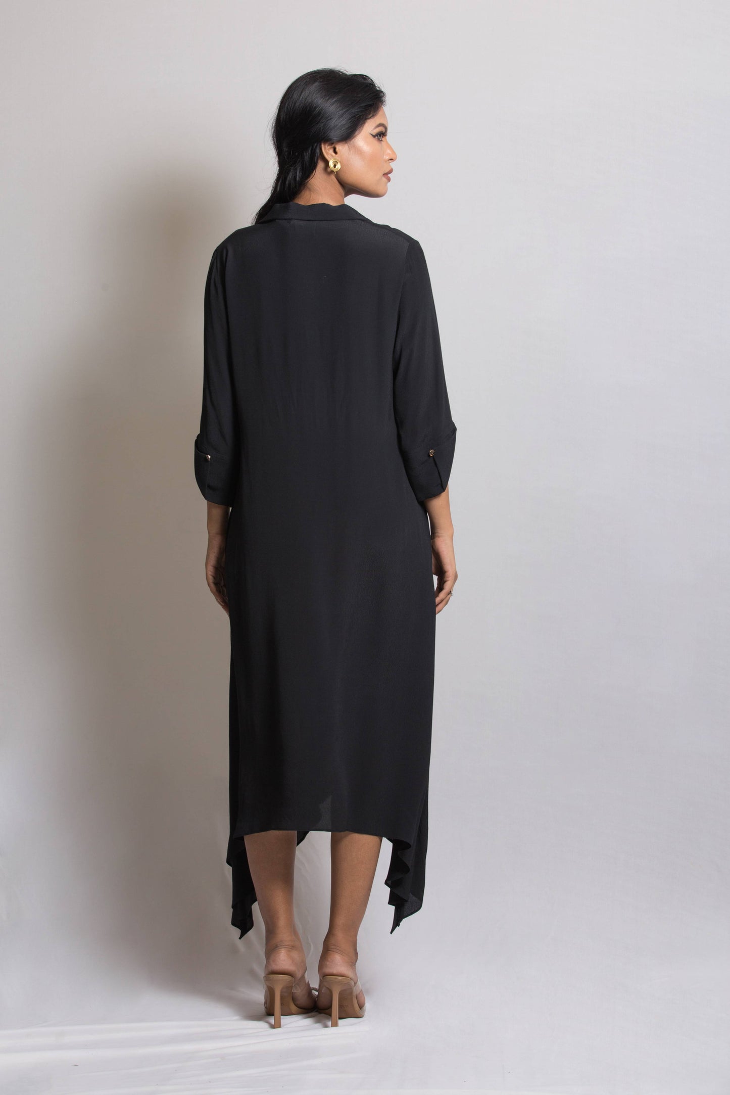 Asymmetric long Dress with Floral Placement Embroidery