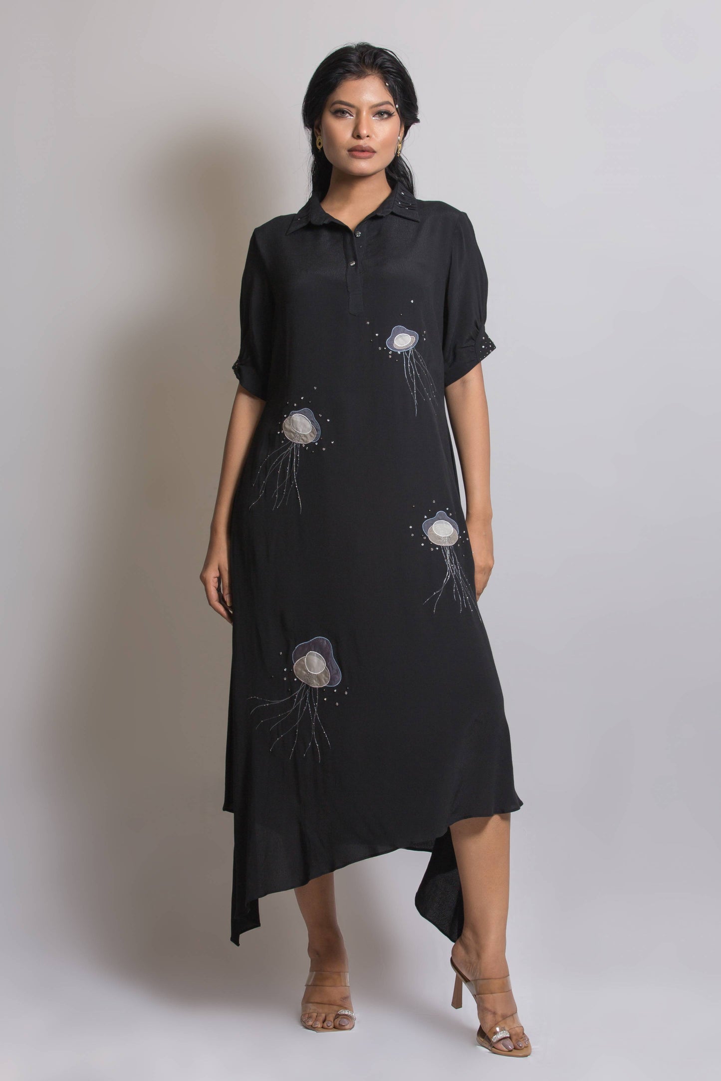Jelly Fish Embroidered High Low Dress
