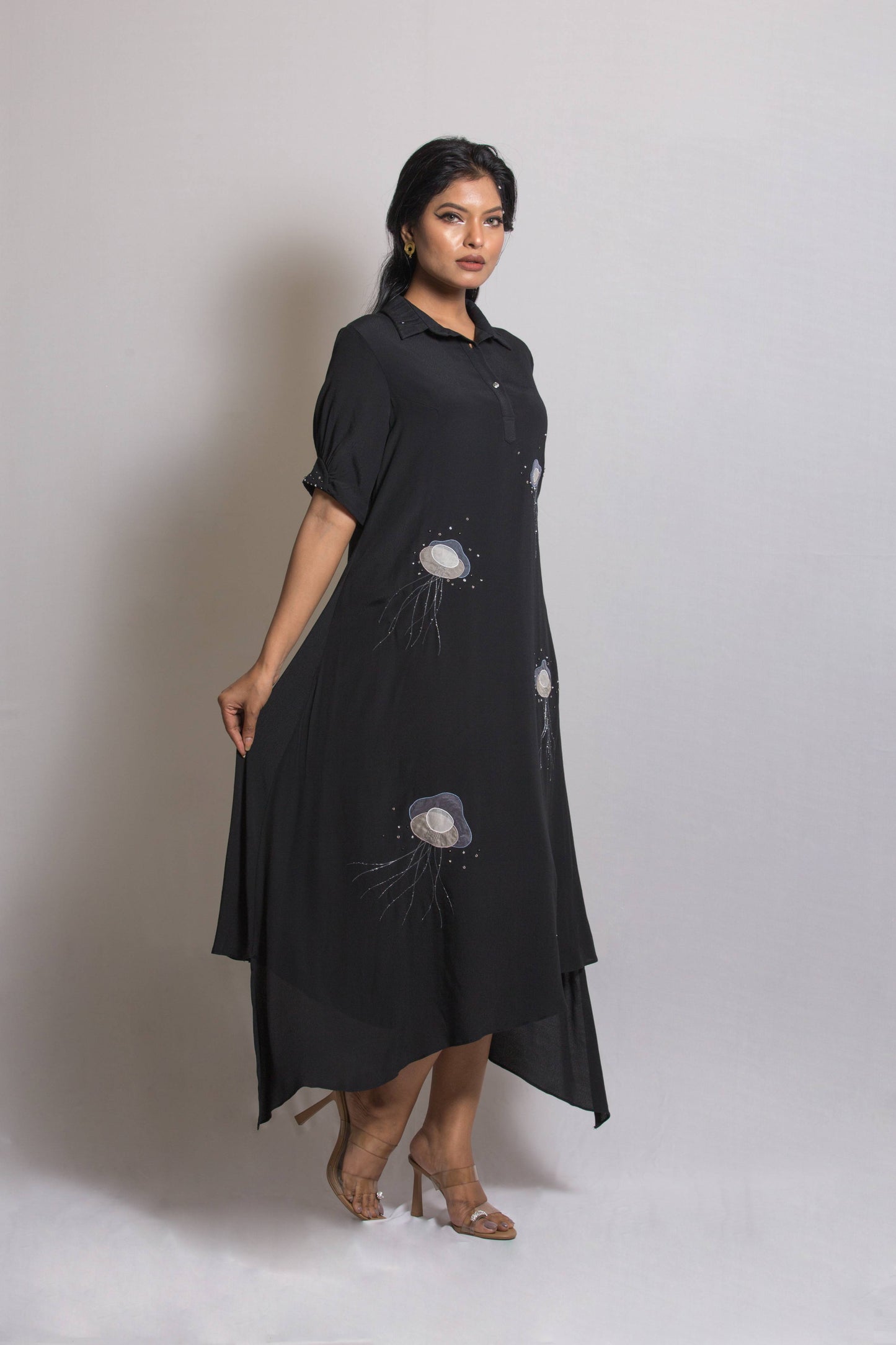 Jelly Fish Embroidered High Low Dress