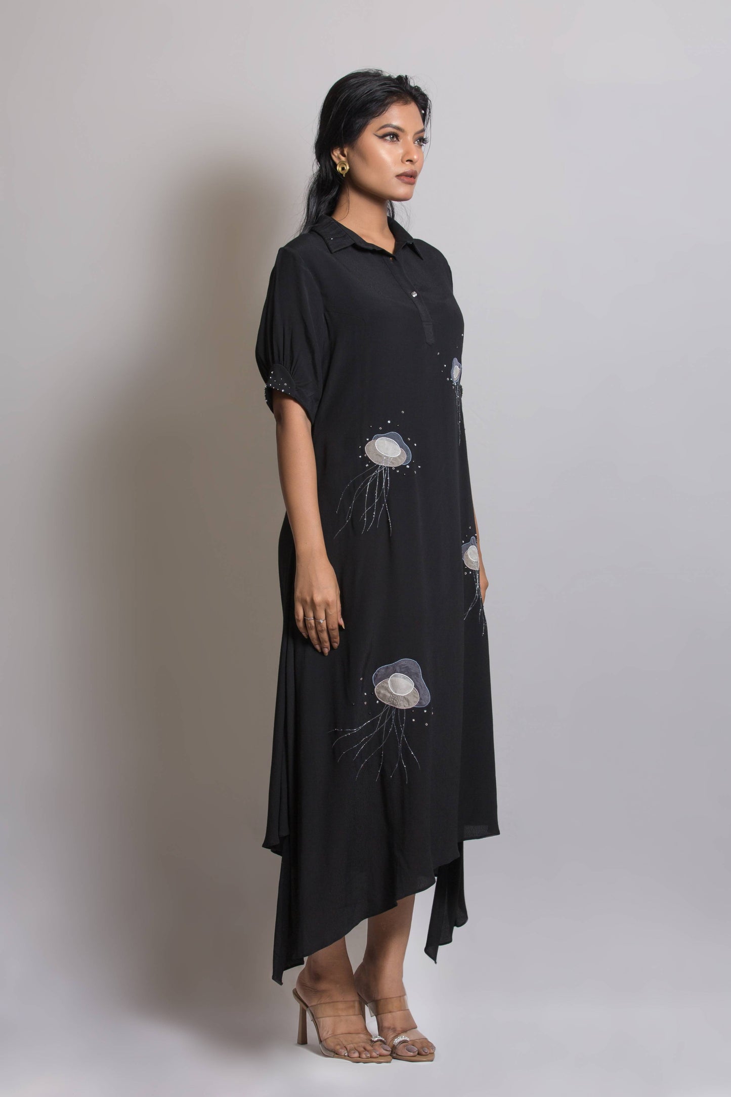 Jelly Fish Embroidered High Low Dress