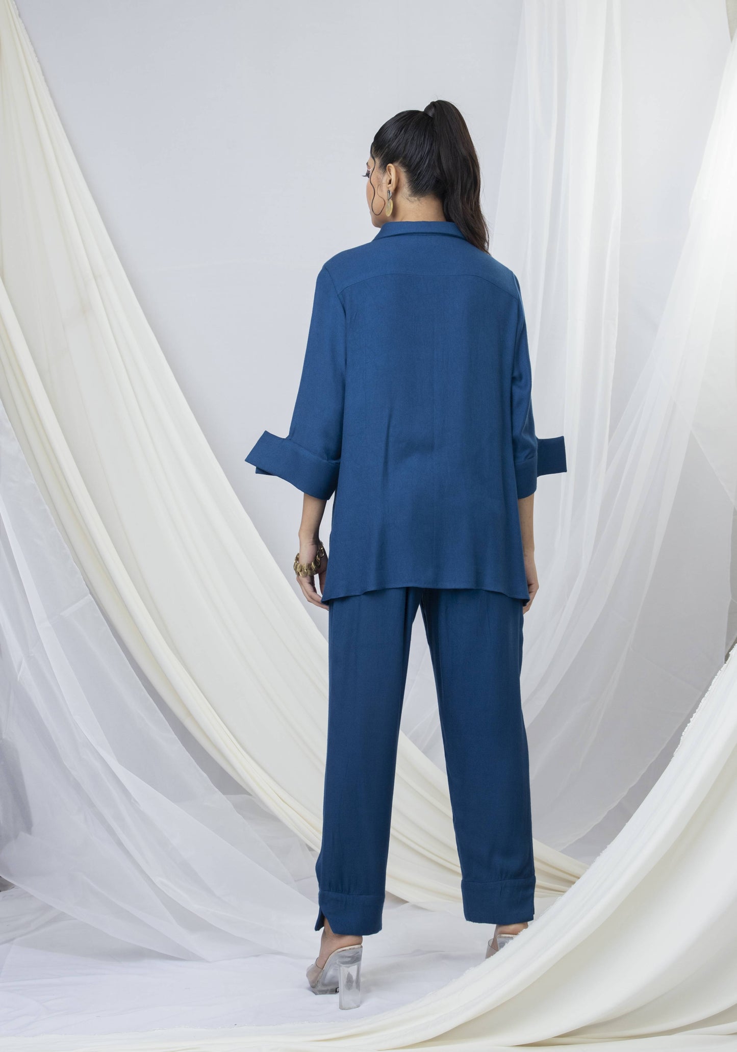 Elegant Scarf Collar Butterfly Placement Co-ord Set - Arimi - House Of Design