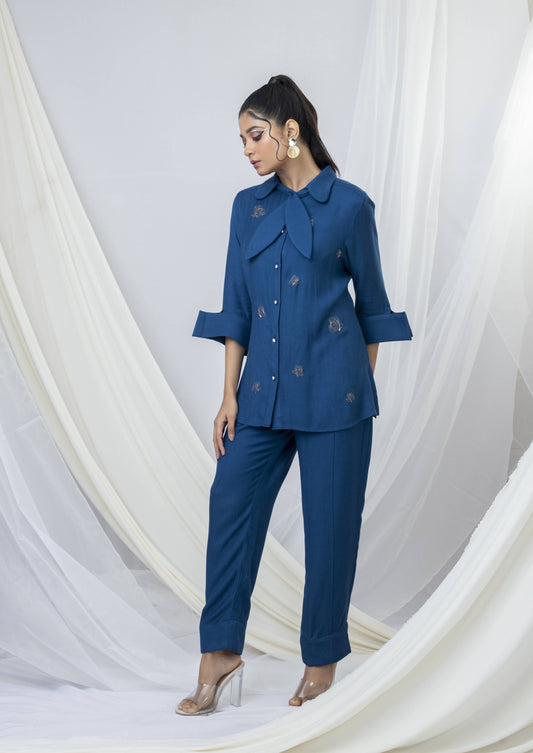 Elegant Scarf Collar Butterfly Placement Co-ord Set - Arimi - House Of Design