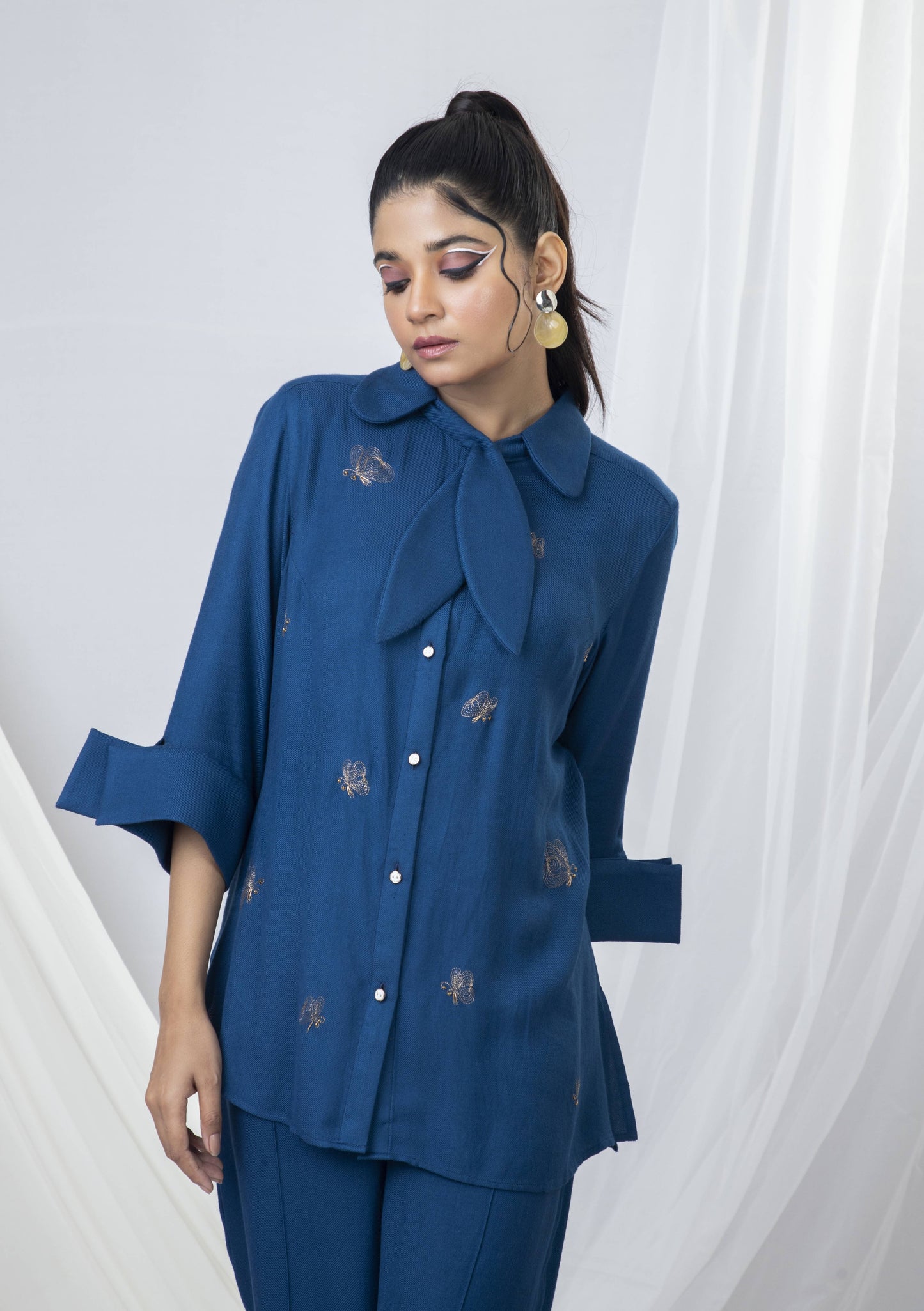 Elegant Scarf Collar Butterfly Placement Co-ord Set - Arimi - House Of Design