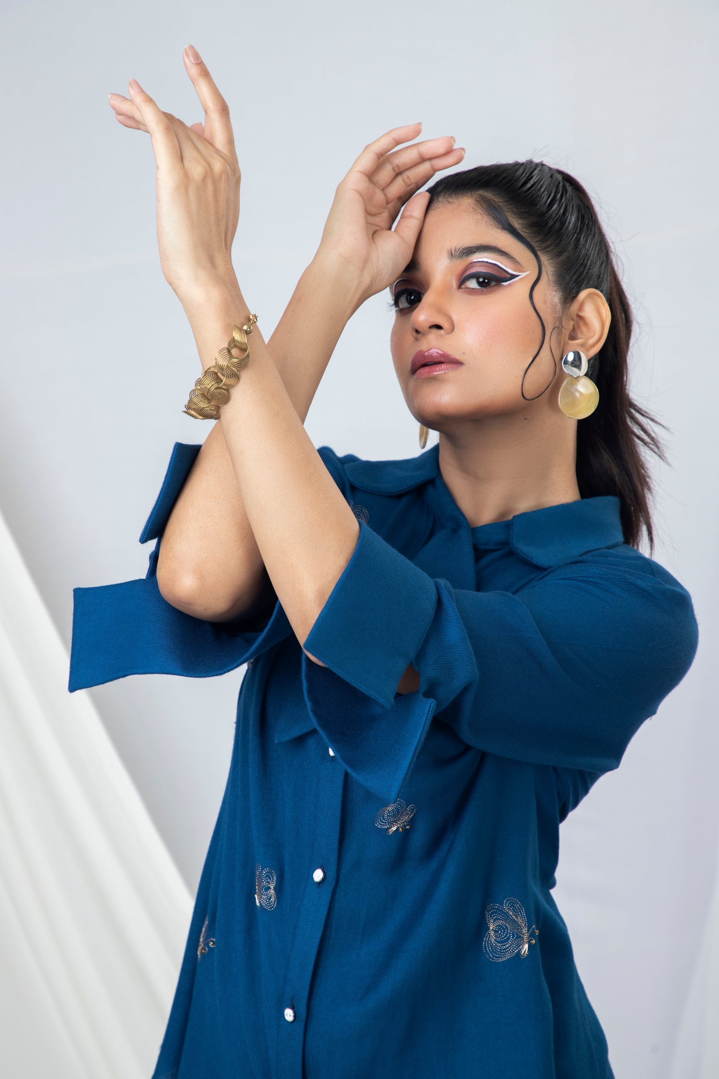 Elegant Scarf Collar Butterfly Placement Co-ord Set - Arimi - House Of Design