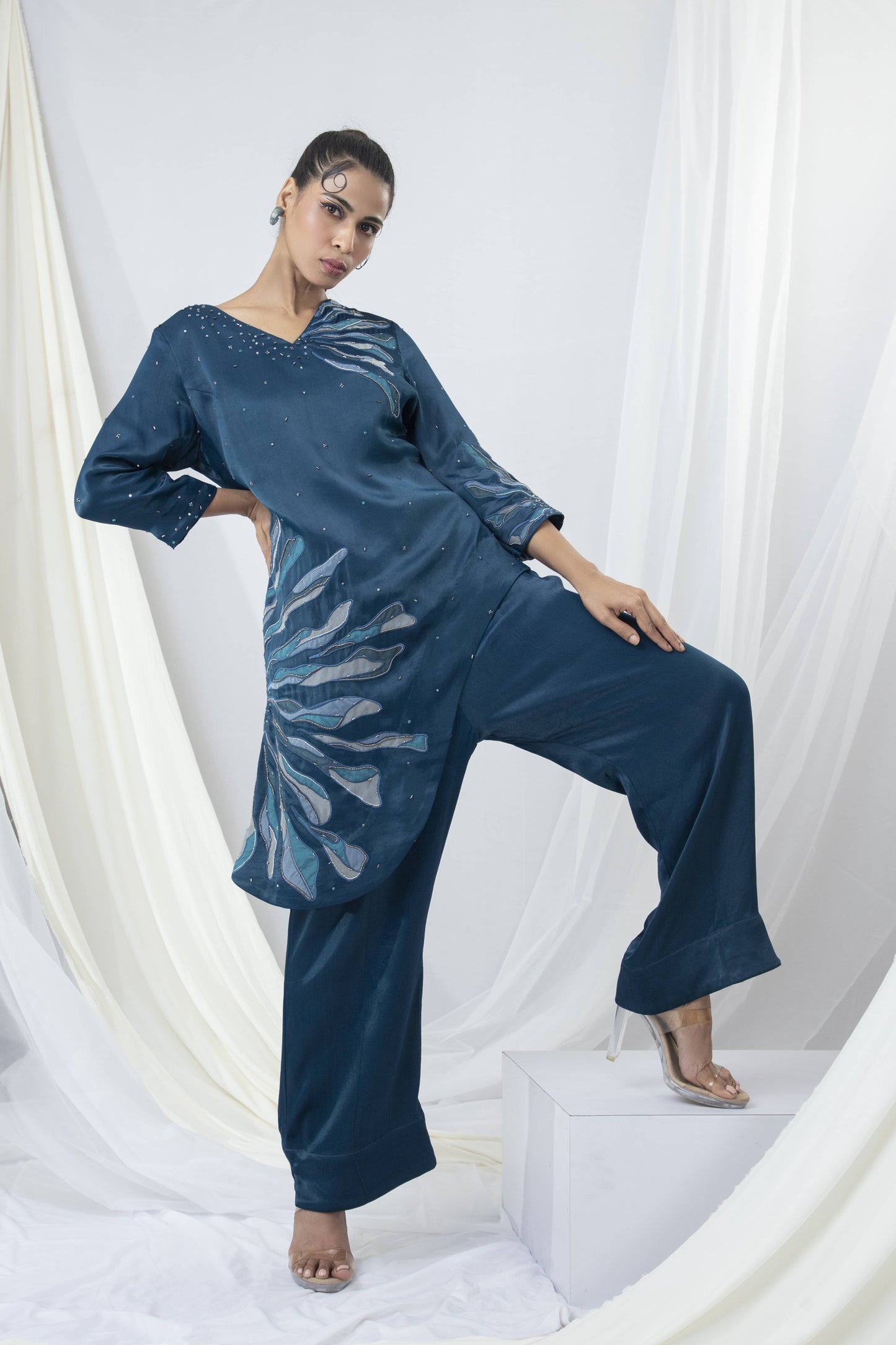 Abstract Starry Night Embroidered   Co-ord Set - Arimi - House Of Design