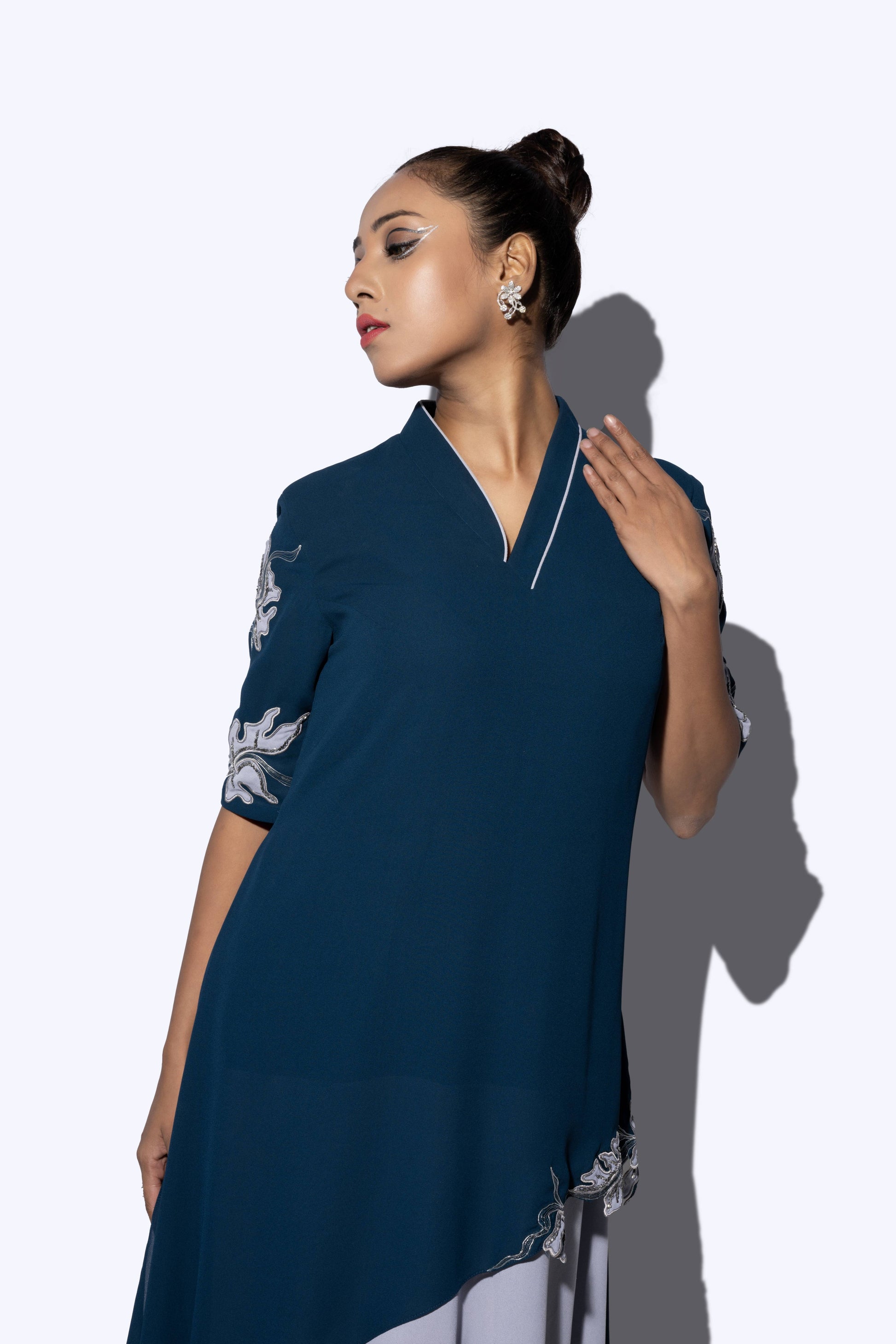 Floral Cascade Bi Layered Asymmetrical Dress - Arimi - House Of Design