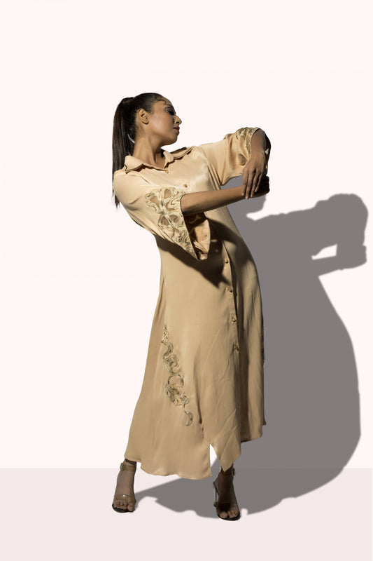 Crawl Motif Embroidered Trapeze Dress - Arimi - House Of Design