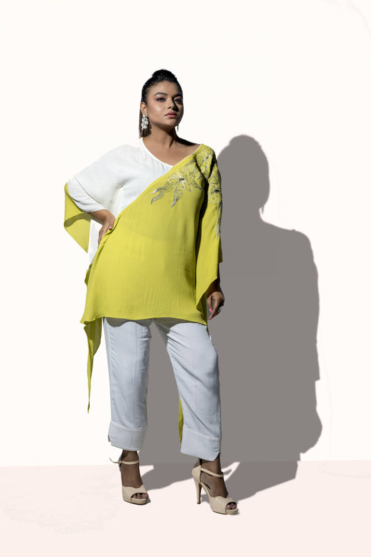 Lime and white embroided kaftan CORDSET - Arimi - House Of Design