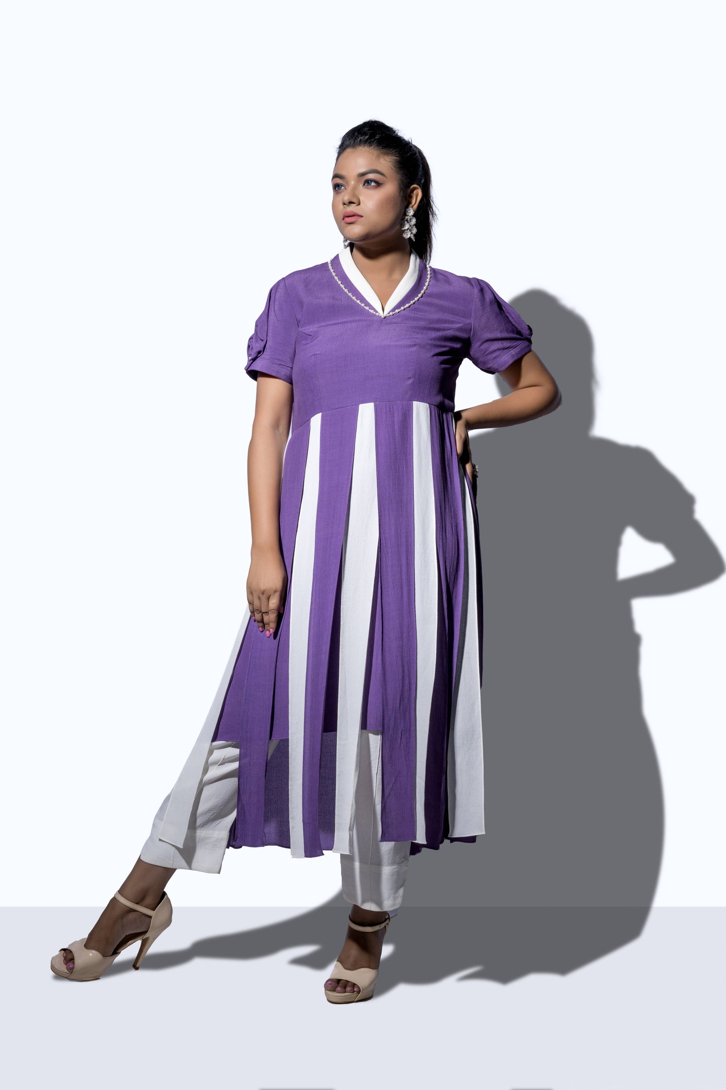 Ruffle Strap Rose Sleeve A Line Dress - Arimi - House Of Design