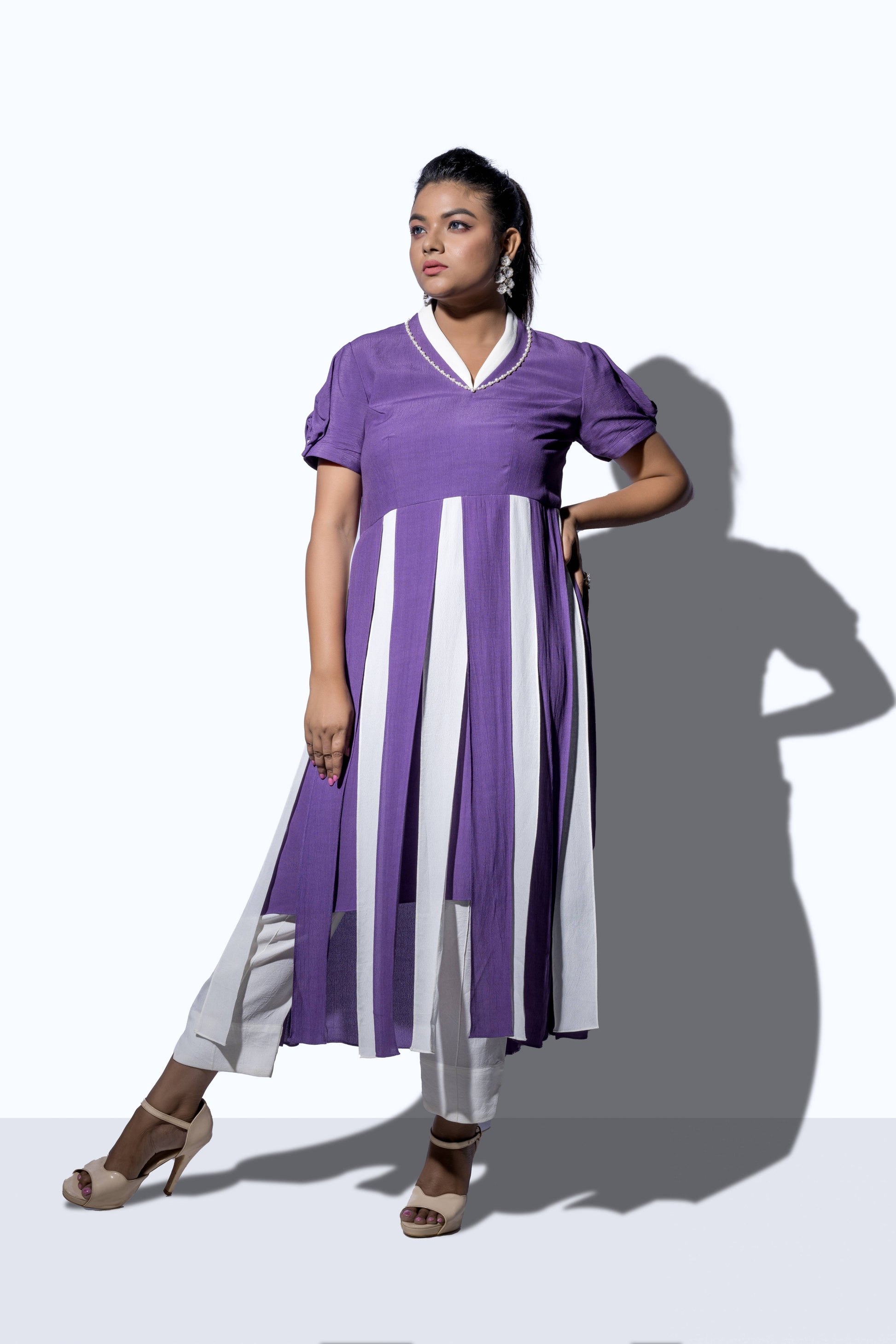 Ruffle Strap Rose Sleeve A Line Dress - Arimi - House Of Design