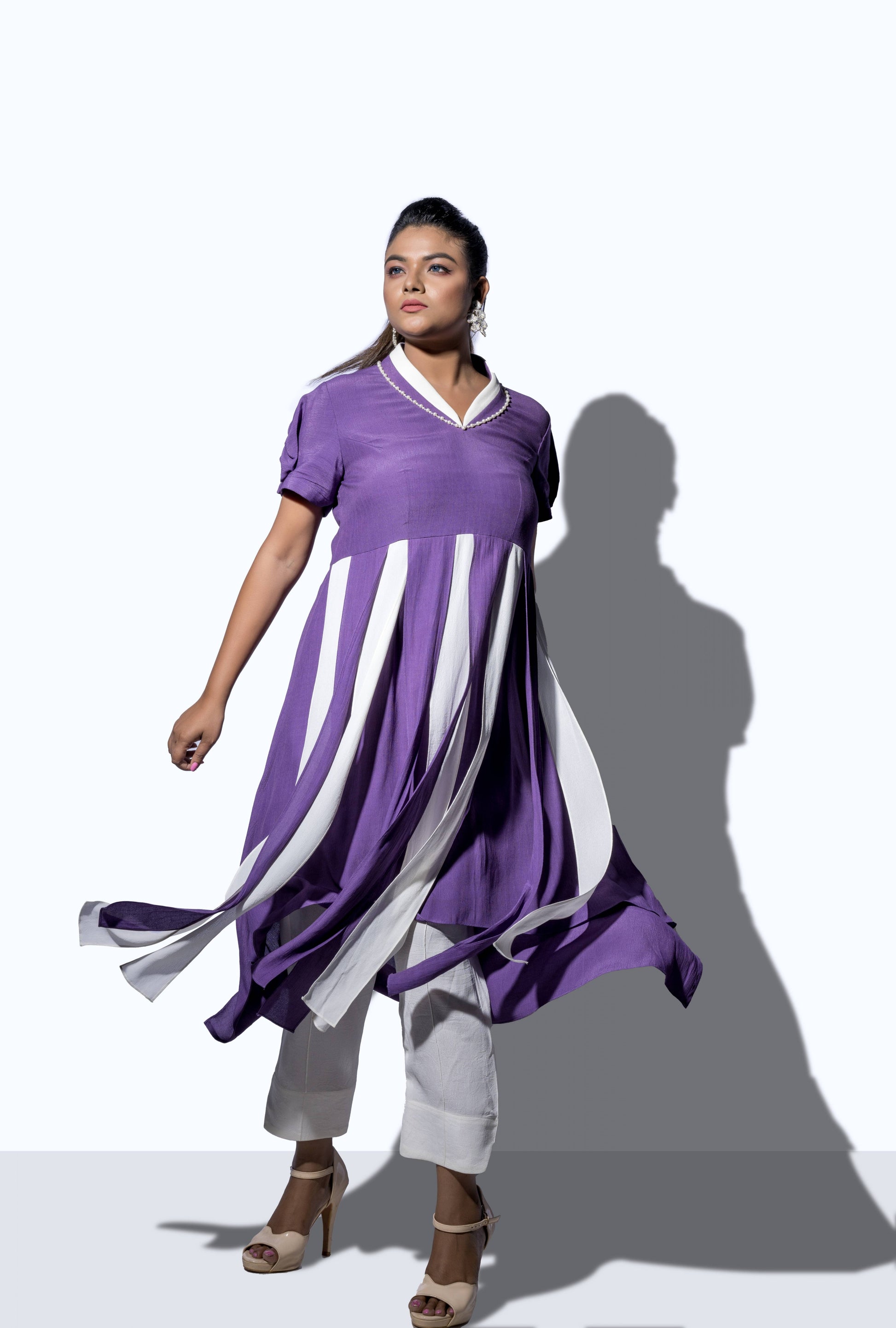 Ruffle Strap Rose Sleeve A Line Dress - Arimi - House Of Design