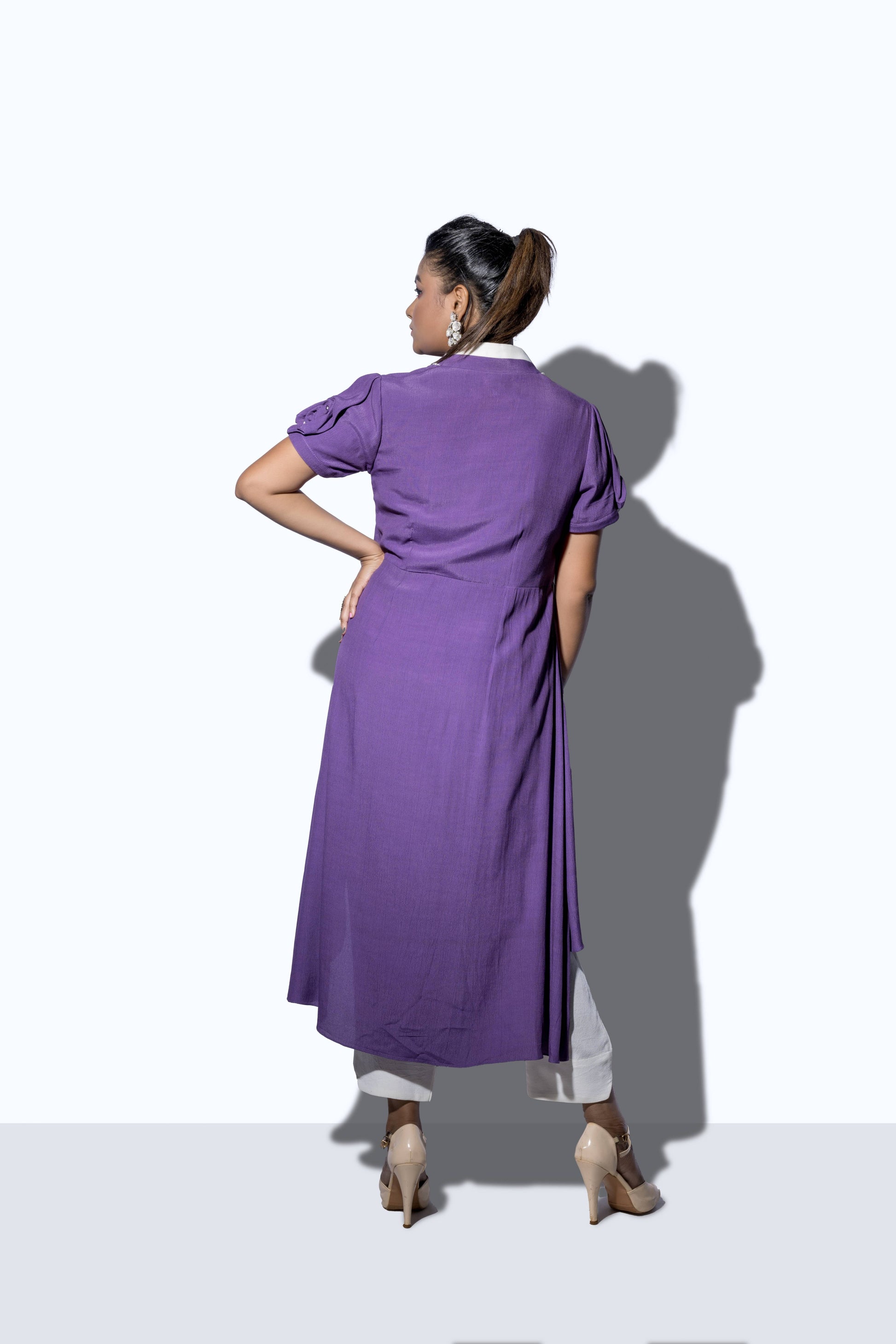 Ruffle Strap Rose Sleeve A Line Dress - Arimi - House Of Design