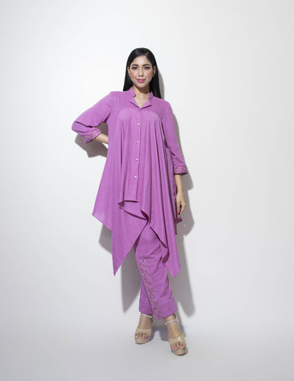 Upper-cut Triple Bias Shirt paired with Straight fit Embroidered Trousers - Arimi - House Of Design