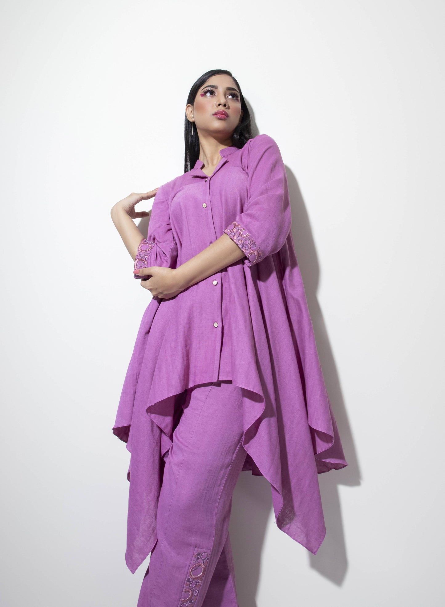 Upper-cut Triple Bias Shirt paired with Straight fit Embroidered Trousers - Arimi - House Of Design