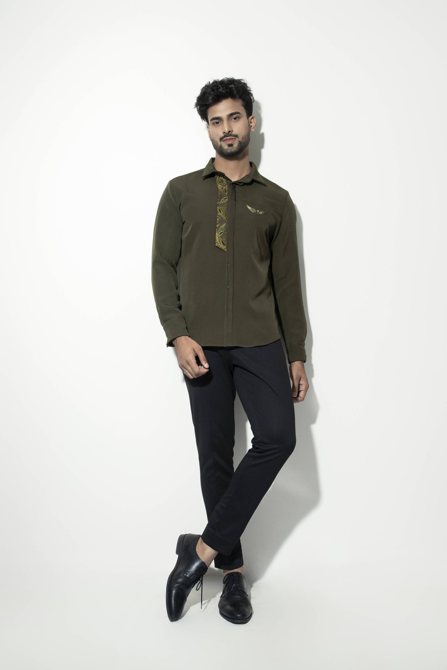 Wing Embroidered Flap Detail Shirt - Arimi - House Of Design