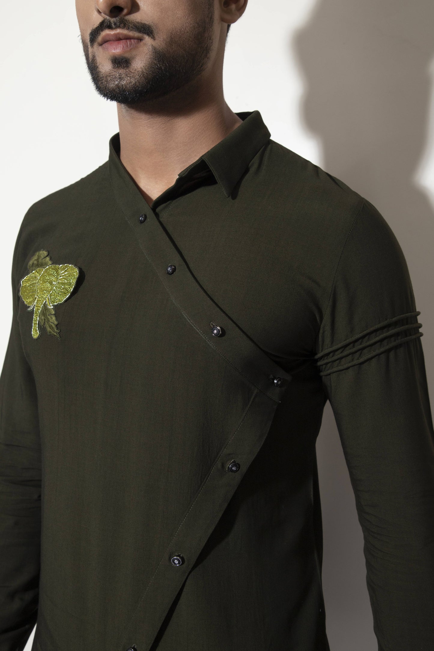 Asymmetric One Collar Kurta with Patch Embroidery &  Sleeve  Detail