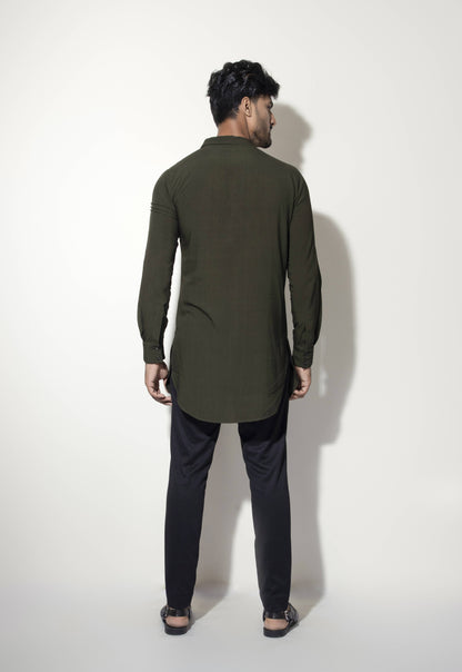 Asymmetric One Collar Kurta with Patch Embroidery &  Sleeve  Detail