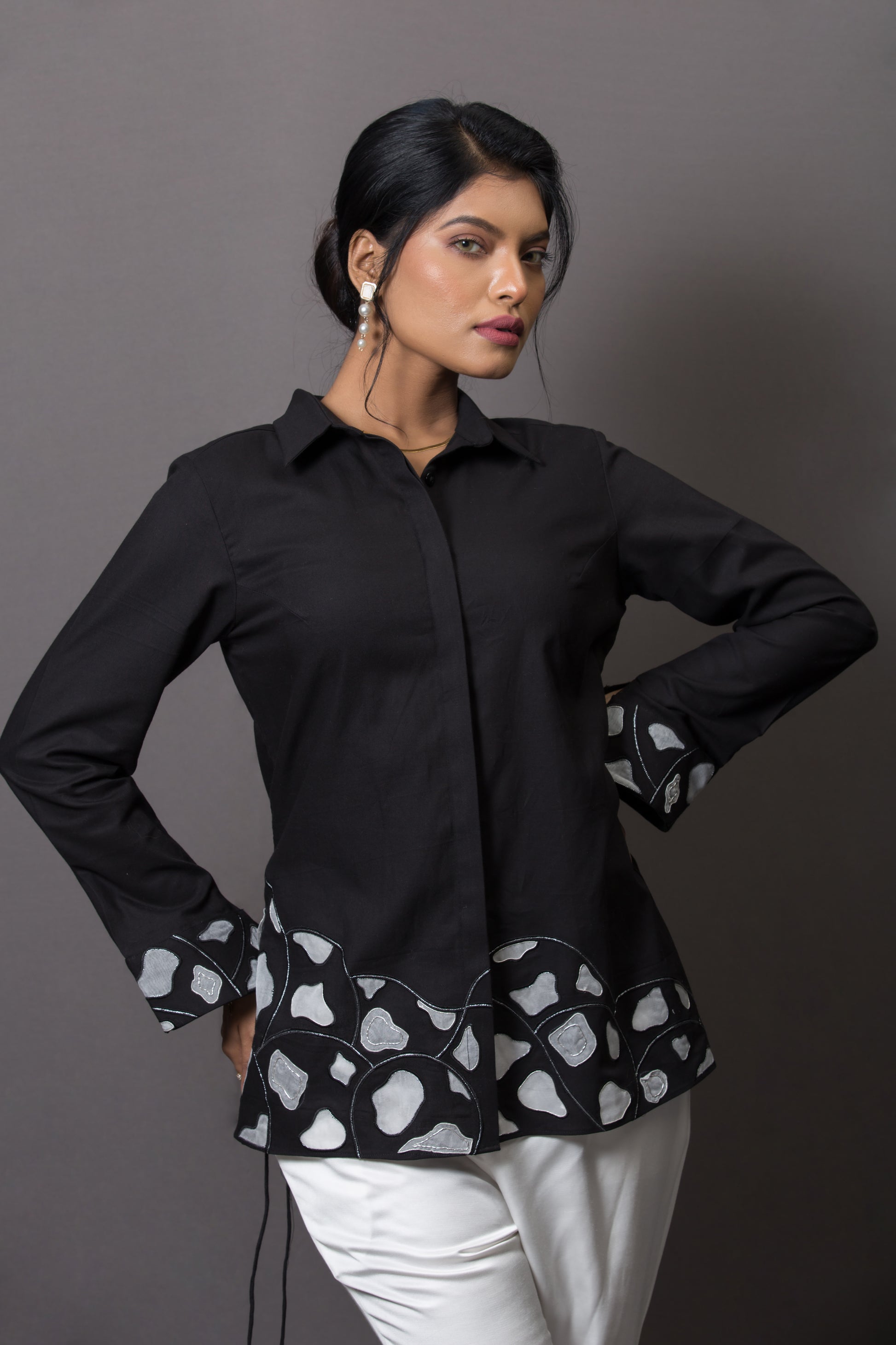 Hemline Accent Embroidered Shirt - Arimi - House Of Design