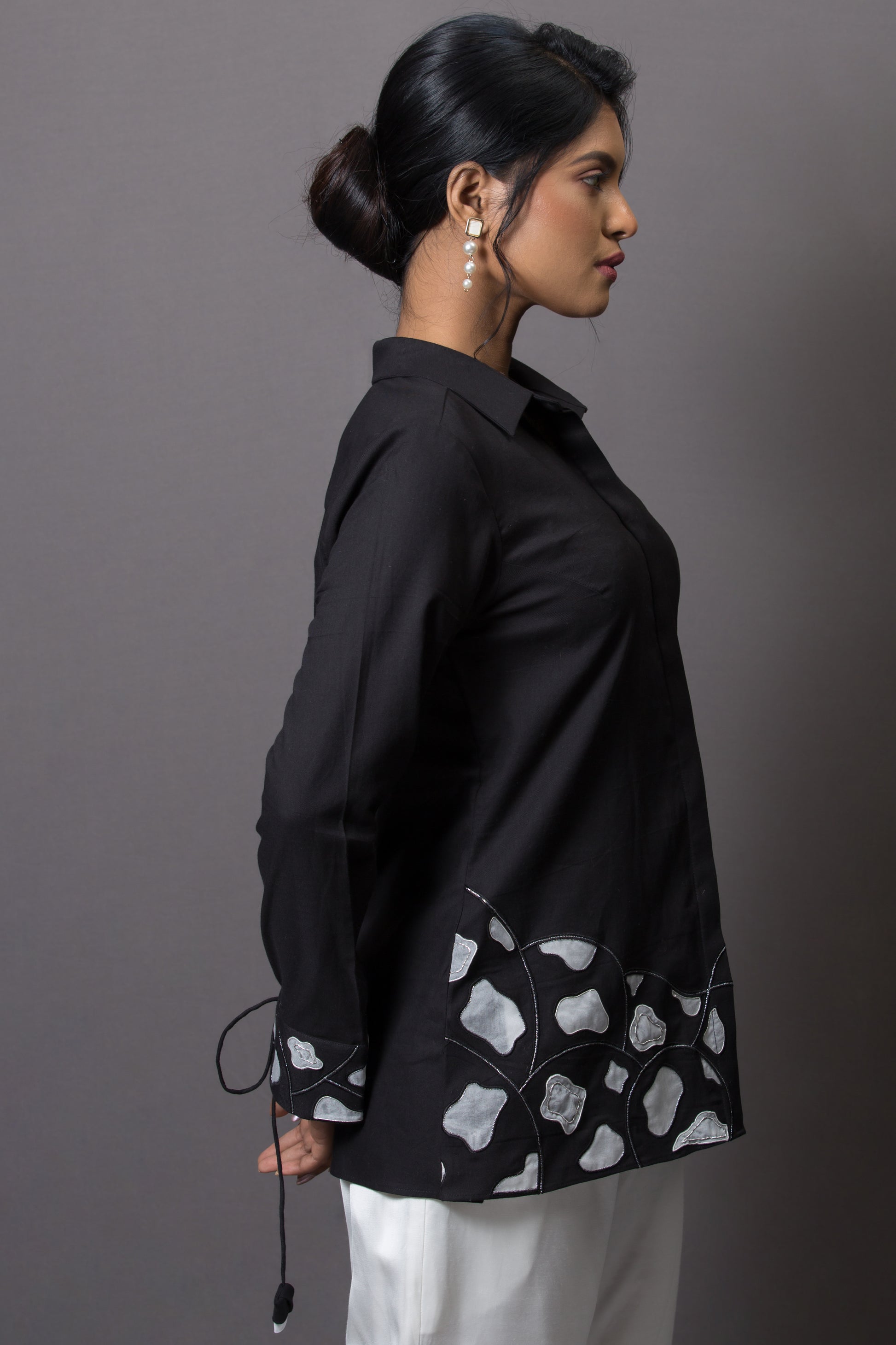 Hemline Accent Embroidered Shirt - Arimi - House Of Design