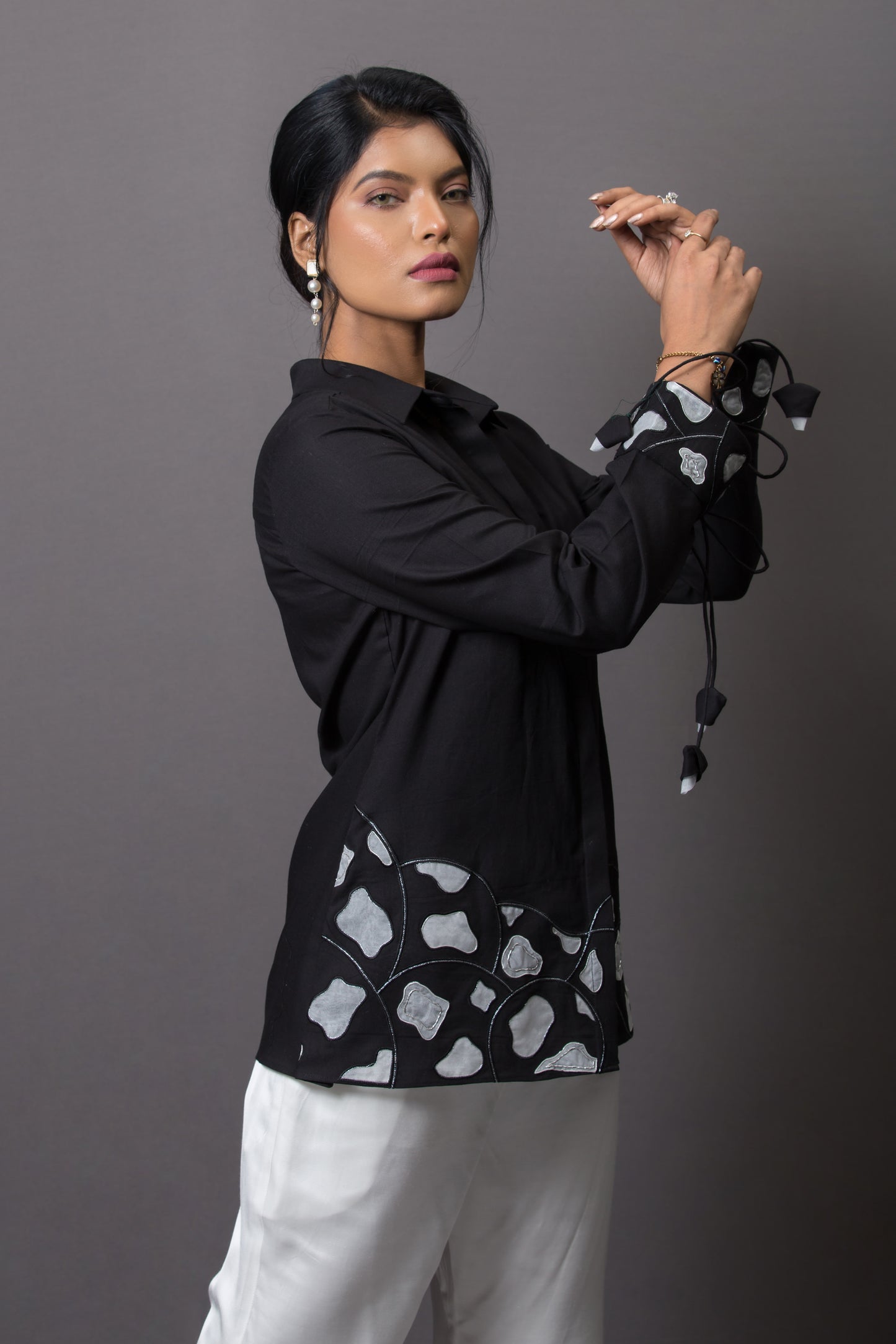 Hemline Accent Embroidered Shirt - Arimi - House Of Design