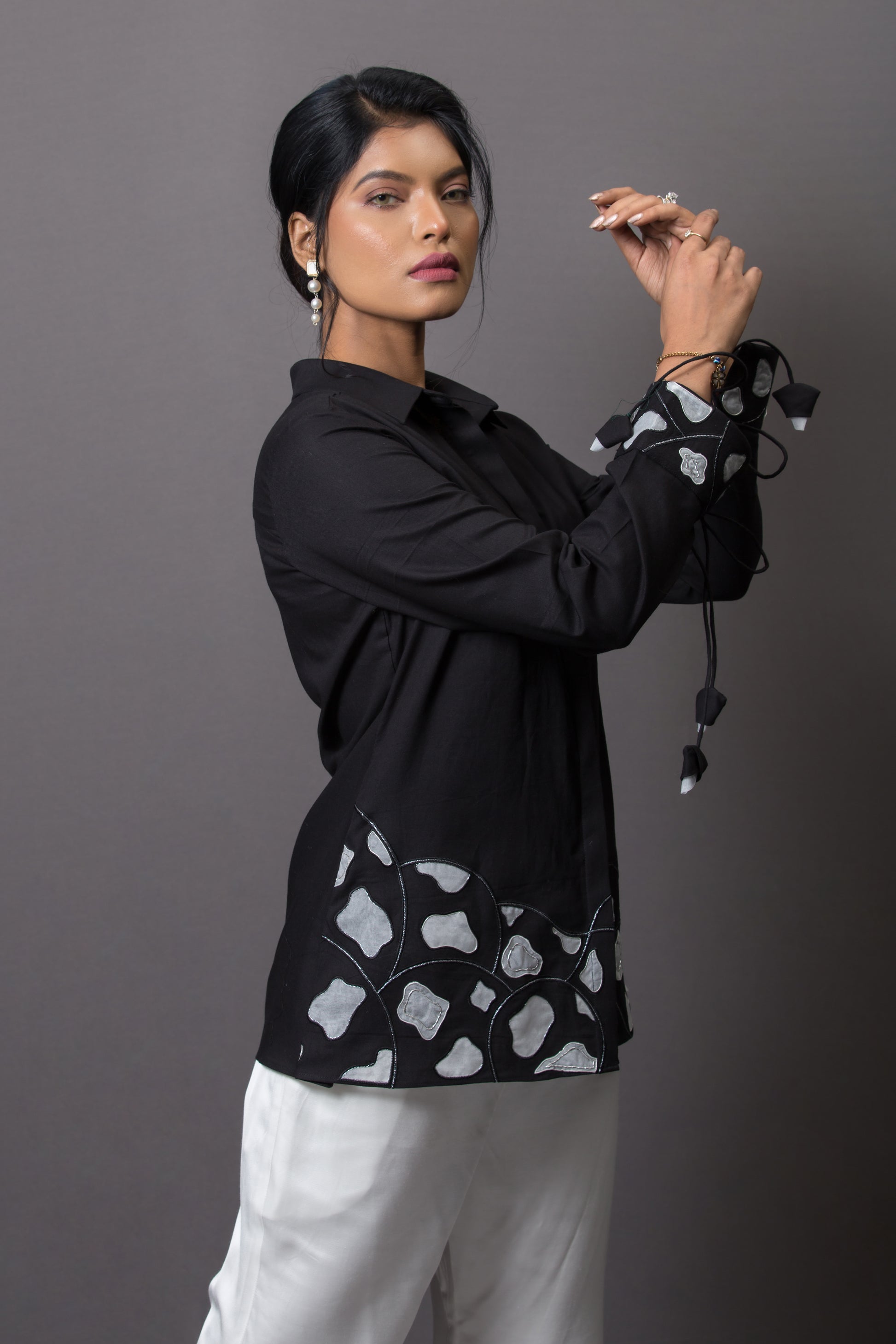 Hemline Accent Embroidered Shirt - Arimi - House Of Design
