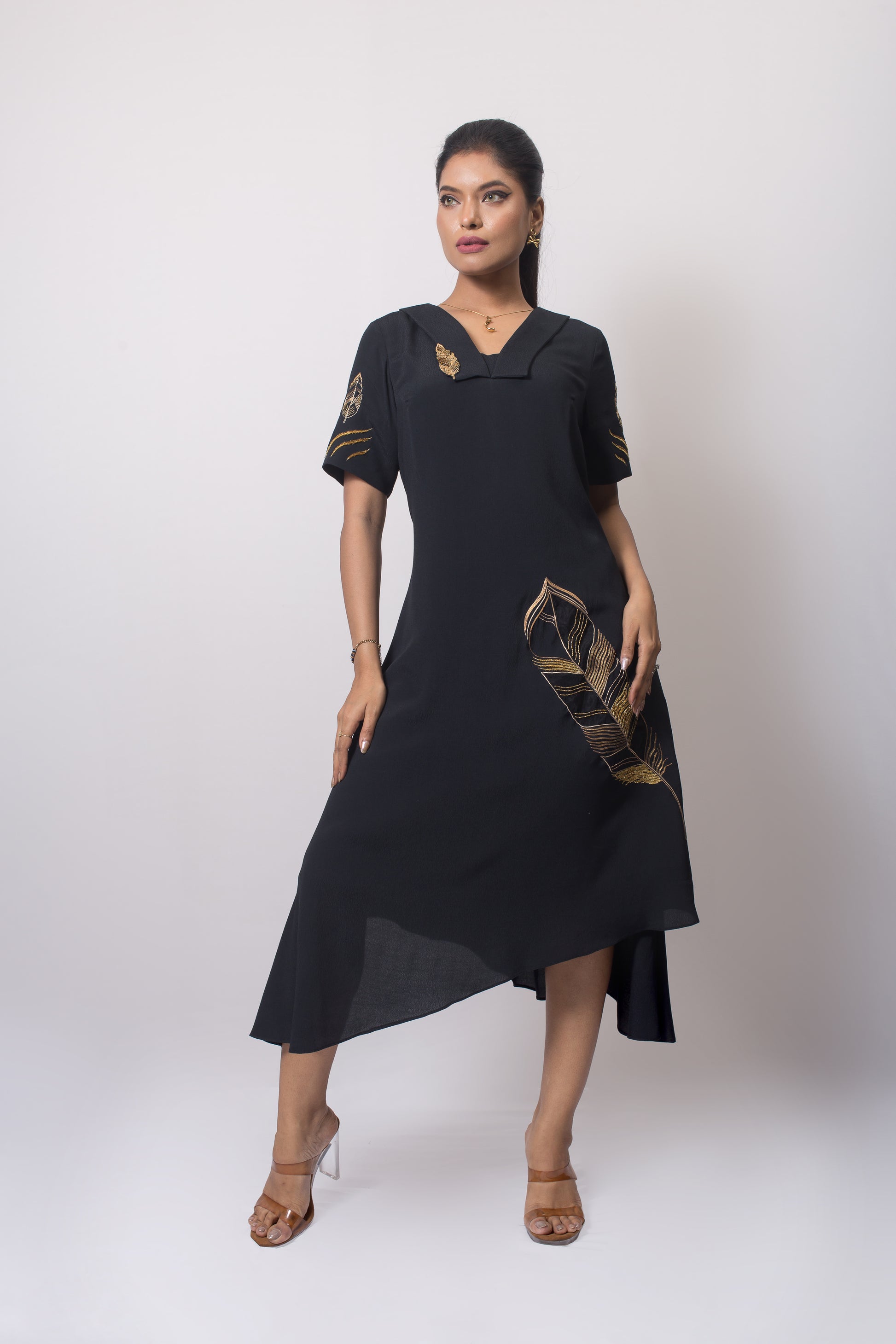 Iconic Feather Dress Black - Arimi - House Of Design