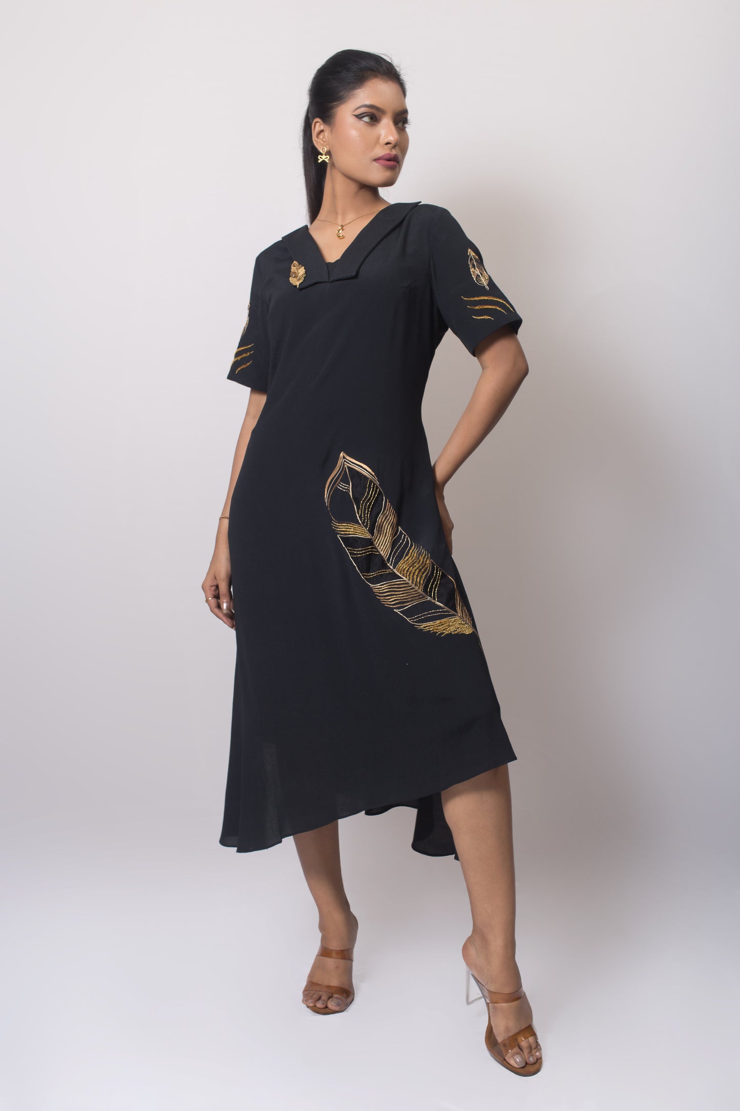 Iconic Feather Dress Black - Arimi - House Of Design