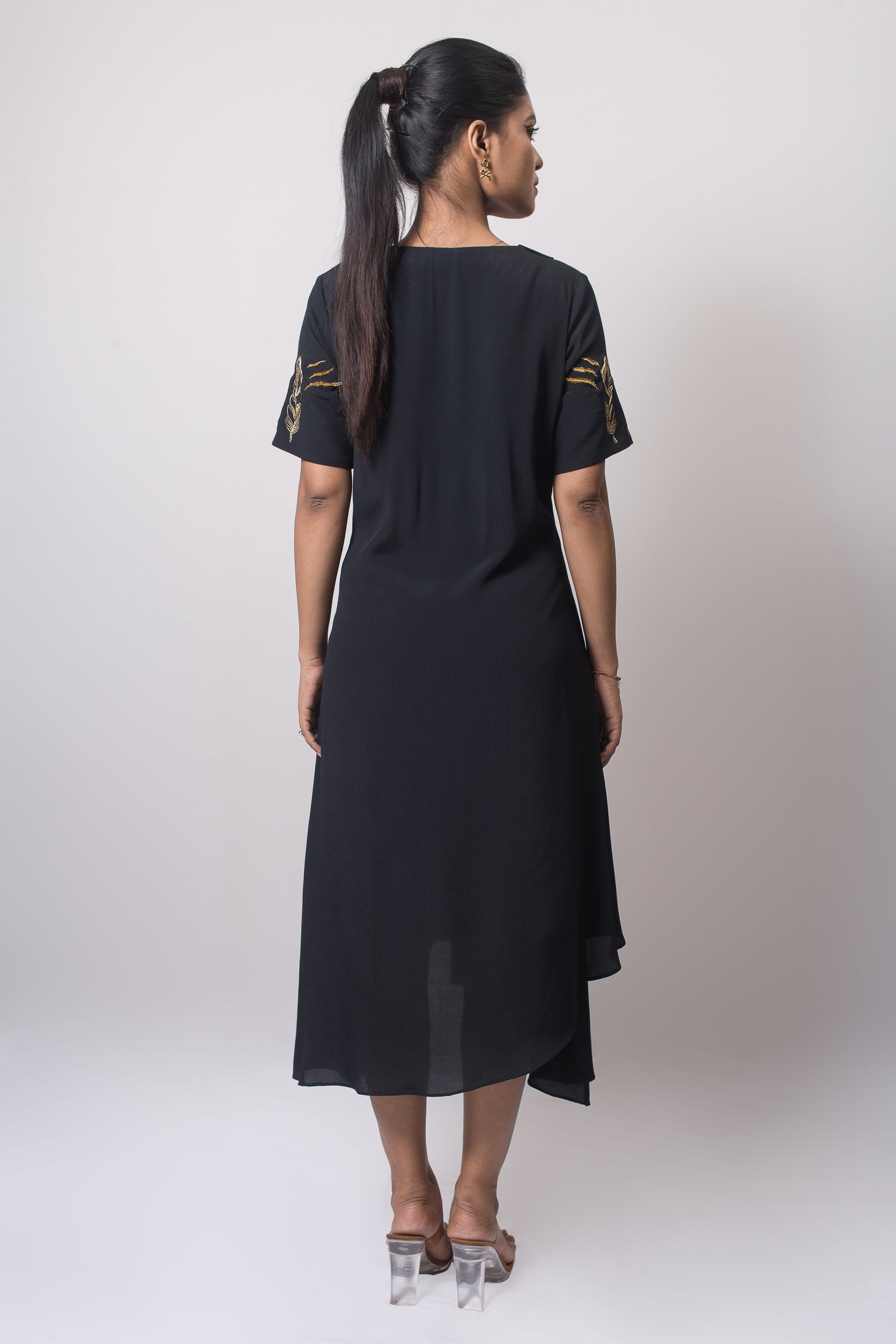 Iconic Feather Dress Black - Arimi - House Of Design