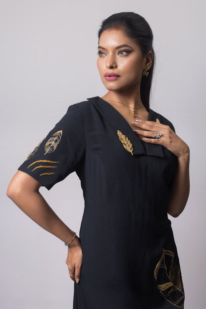 Iconic Feather Dress Black - Arimi - House Of Design