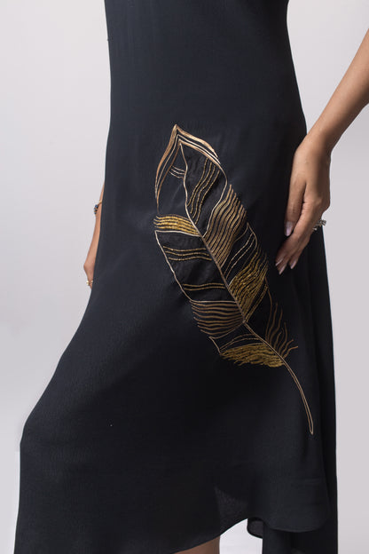 Iconic Feather Dress Black - Arimi - House Of Design