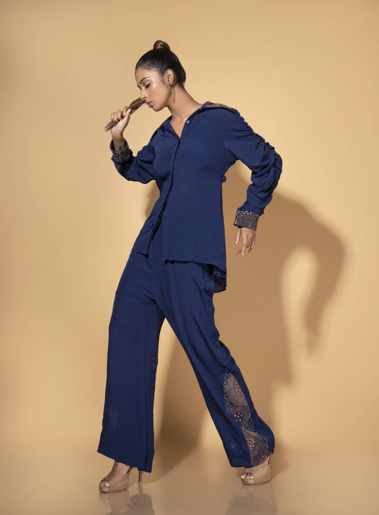 Ruched Sleeve Co-ord Set in Royal Blue - Arimi - House Of Design