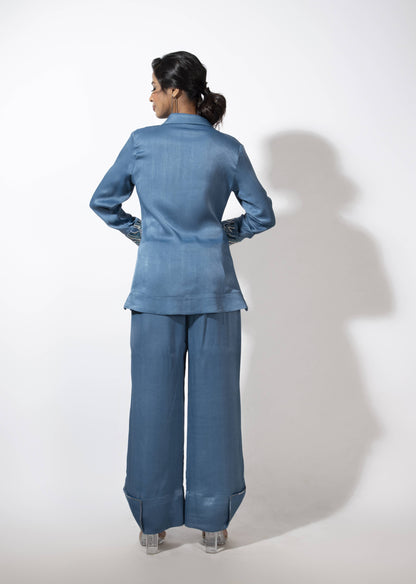 Asymmetric Lapel Embroidered Co-ord Set