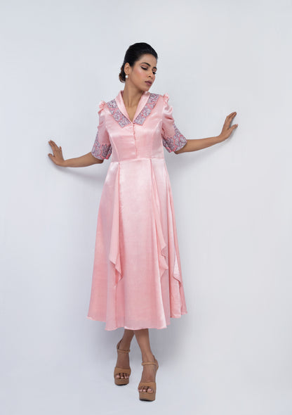 Double collared  puffed sleeve panel dress - Arimi - House Of Design