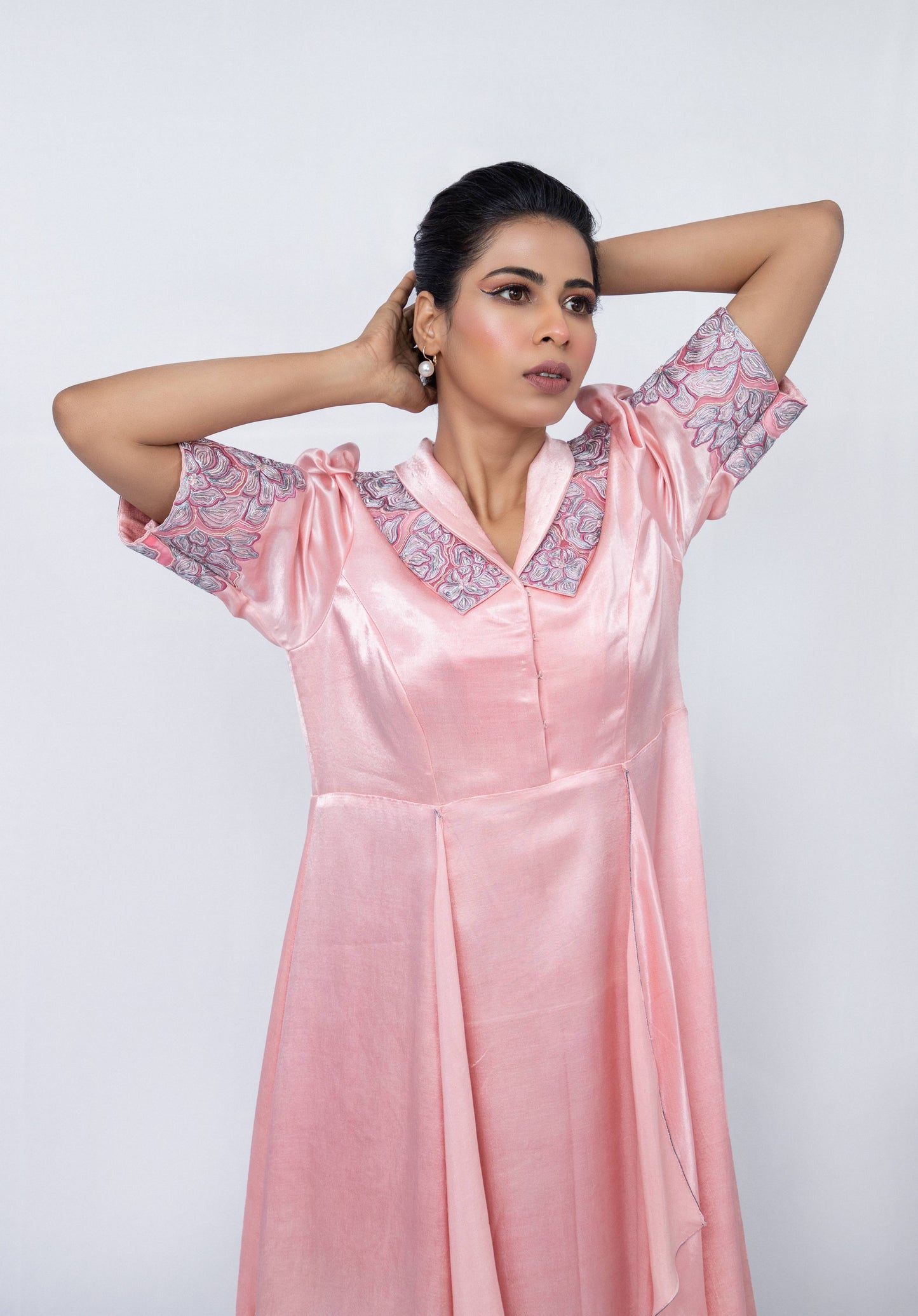Double collared  puffed sleeve panel dress - Arimi - House Of Design