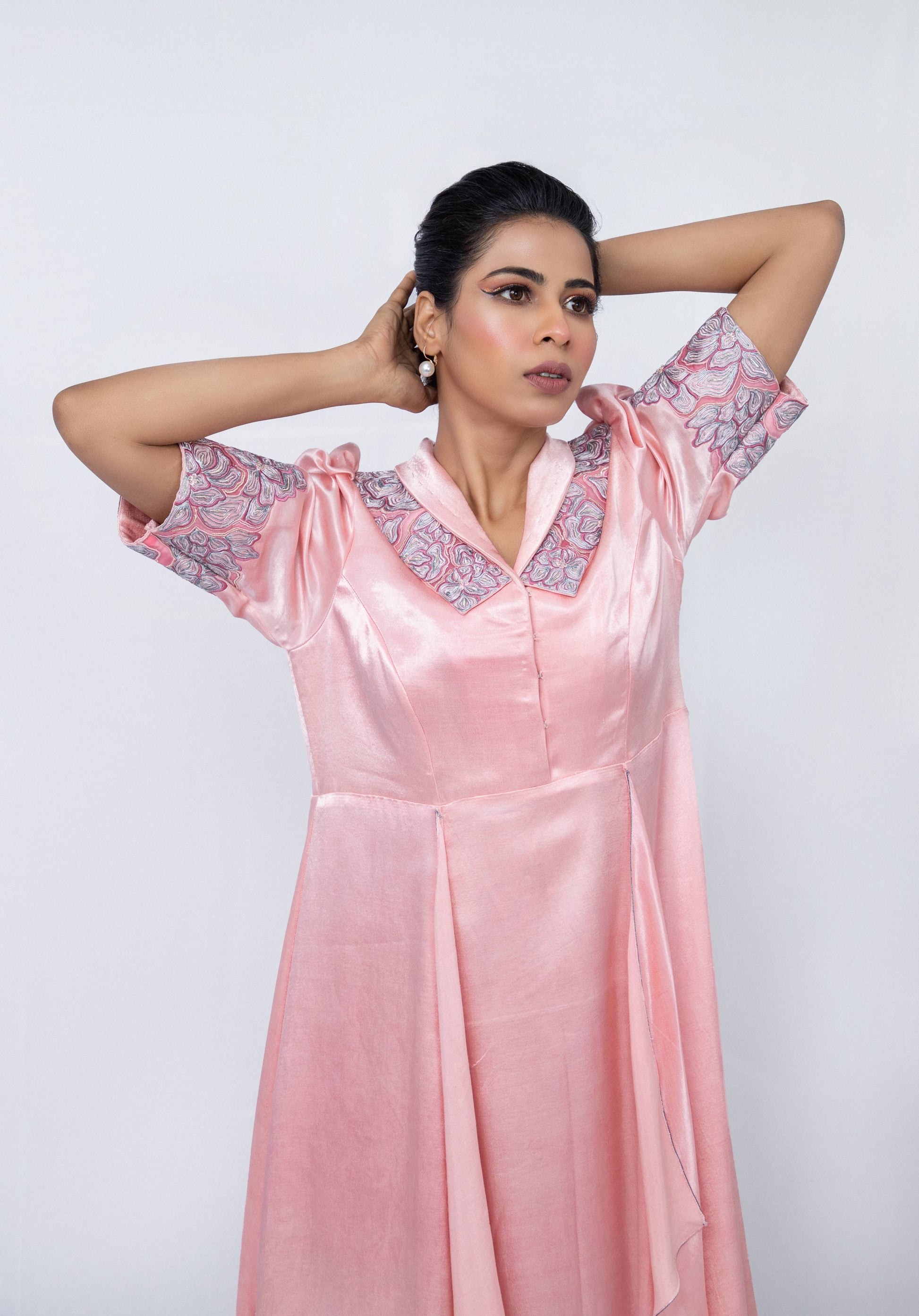 Double collared  puffed sleeve panel dress - Arimi - House Of Design