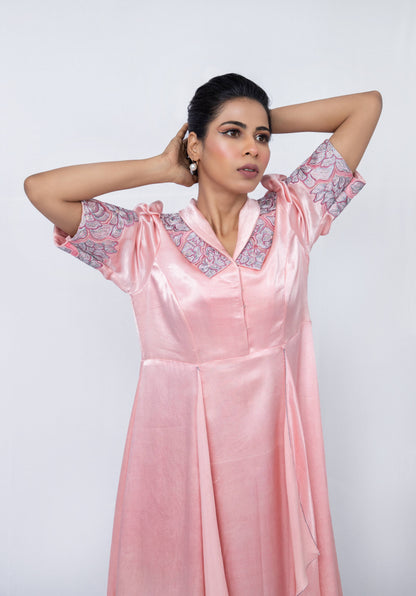 Double collared  puffed sleeve panel dress - Arimi - House Of Design