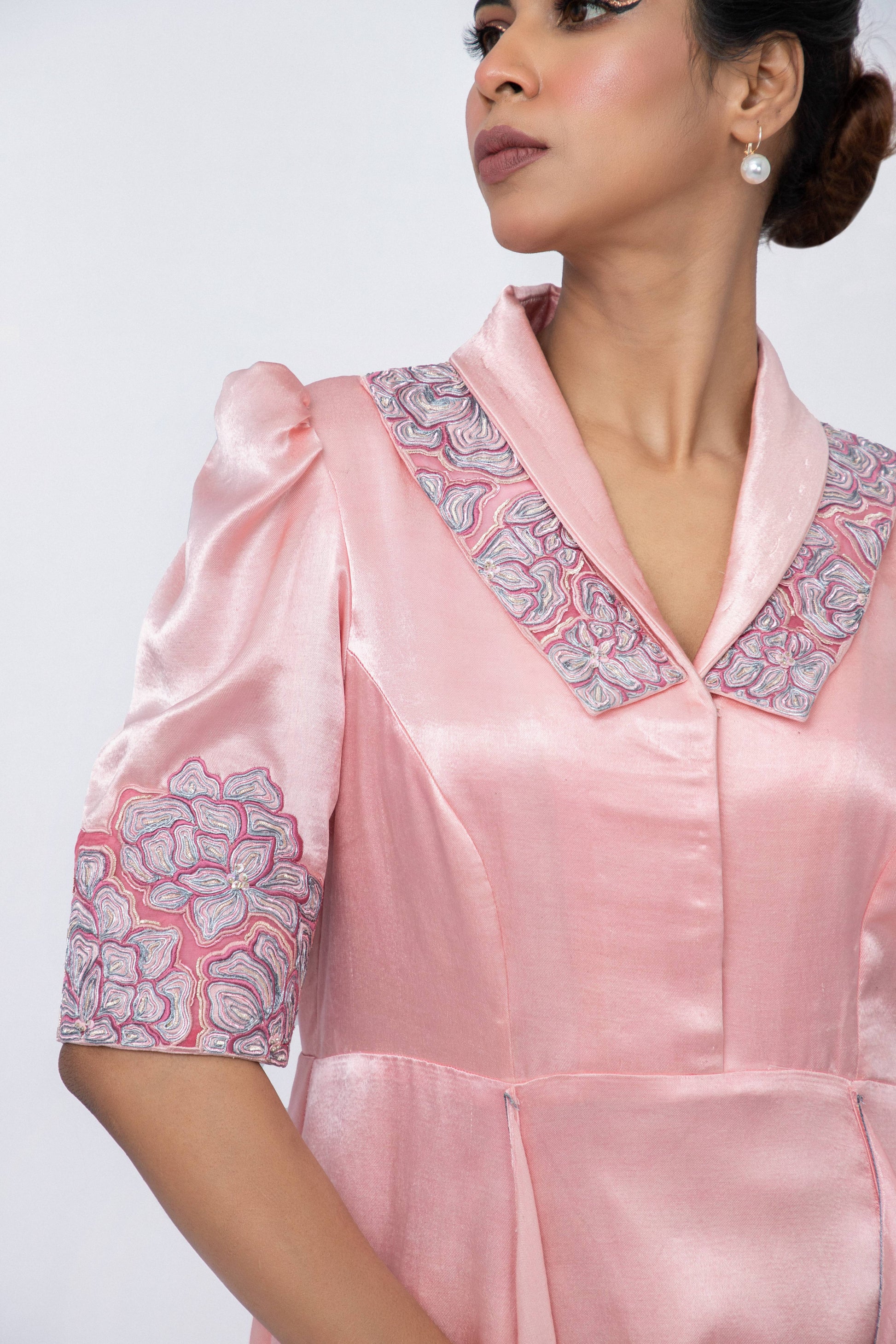 Double collared  puffed sleeve panel dress - Arimi - House Of Design