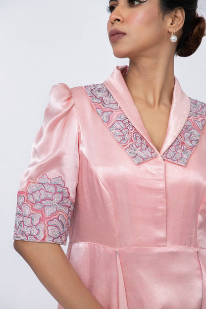 Double collared  puffed sleeve panel dress - Arimi - House Of Design