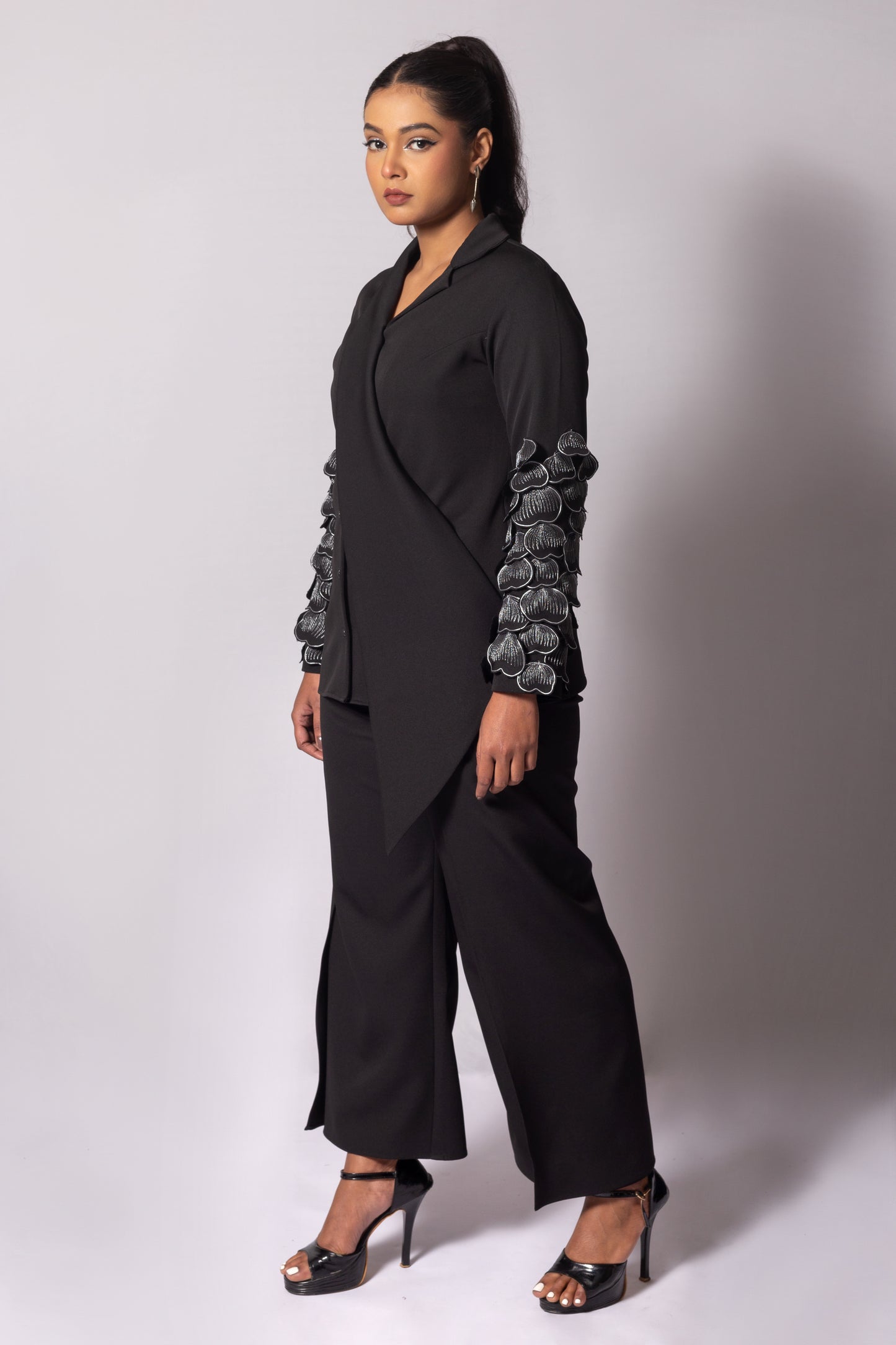 Petalwork Asymmetric Lapel Blazer Set