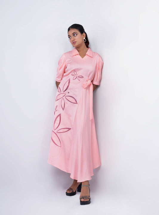 Butterfly cutwork  side bias tie up dress