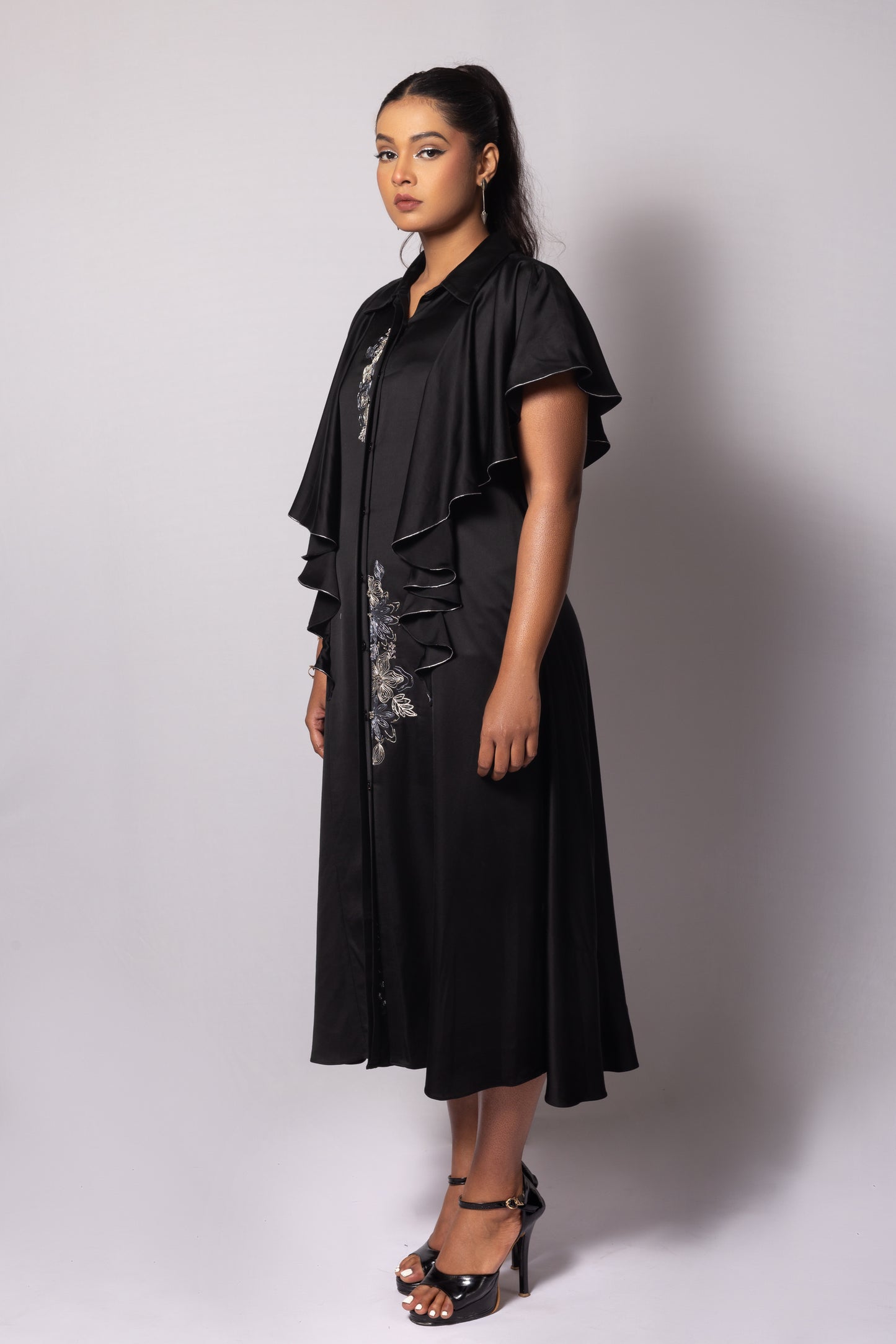 Princess Panel Dress with Cascade Sleeve Detail